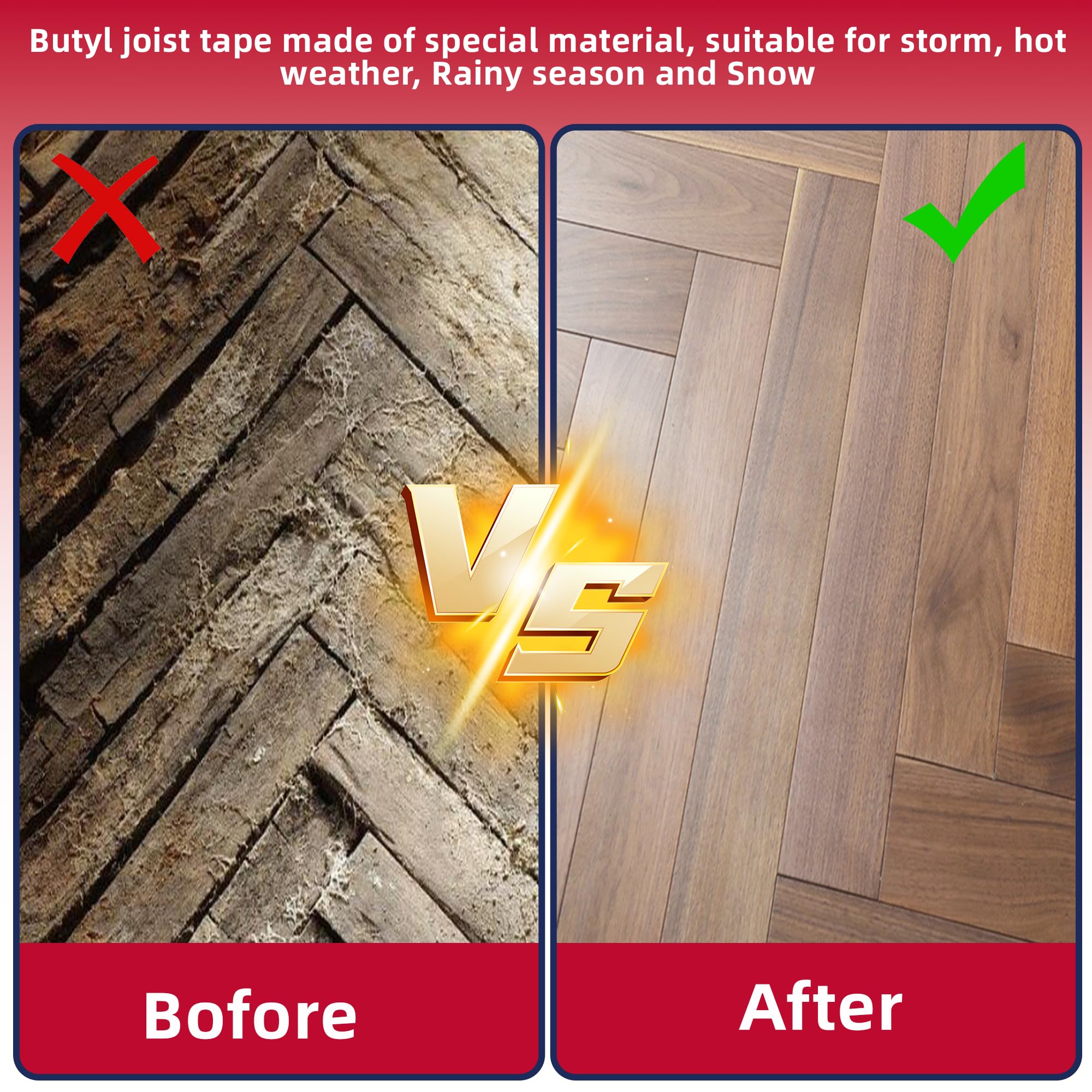 4 Pack Joist Tape for Decking - 4'' x 50' Waterproof Butyl Sealant Tape | Weatherproof Flashing Tape for Roof, Deck & Joist Protection | Ideal for Outdoor Construction, Wood Framing & Waterproofing Projects