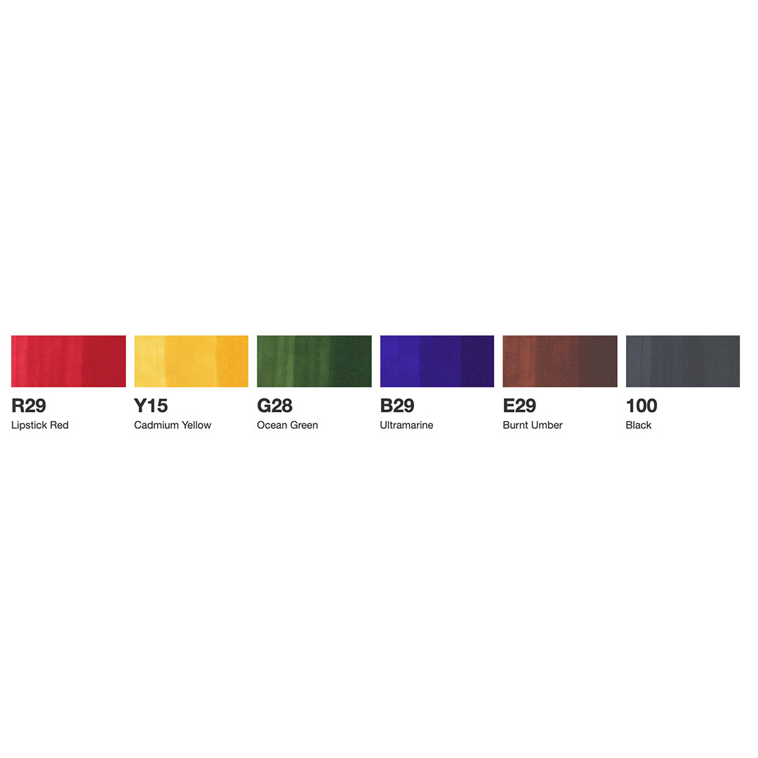 Premium Copic Sketch Marker Pen Set of 6 - Alcohol-Based Dual Tip Art Markers for Professional Drawing, Illustration & Coloring - Perfect for Artists, Designers & Adult Coloring Books