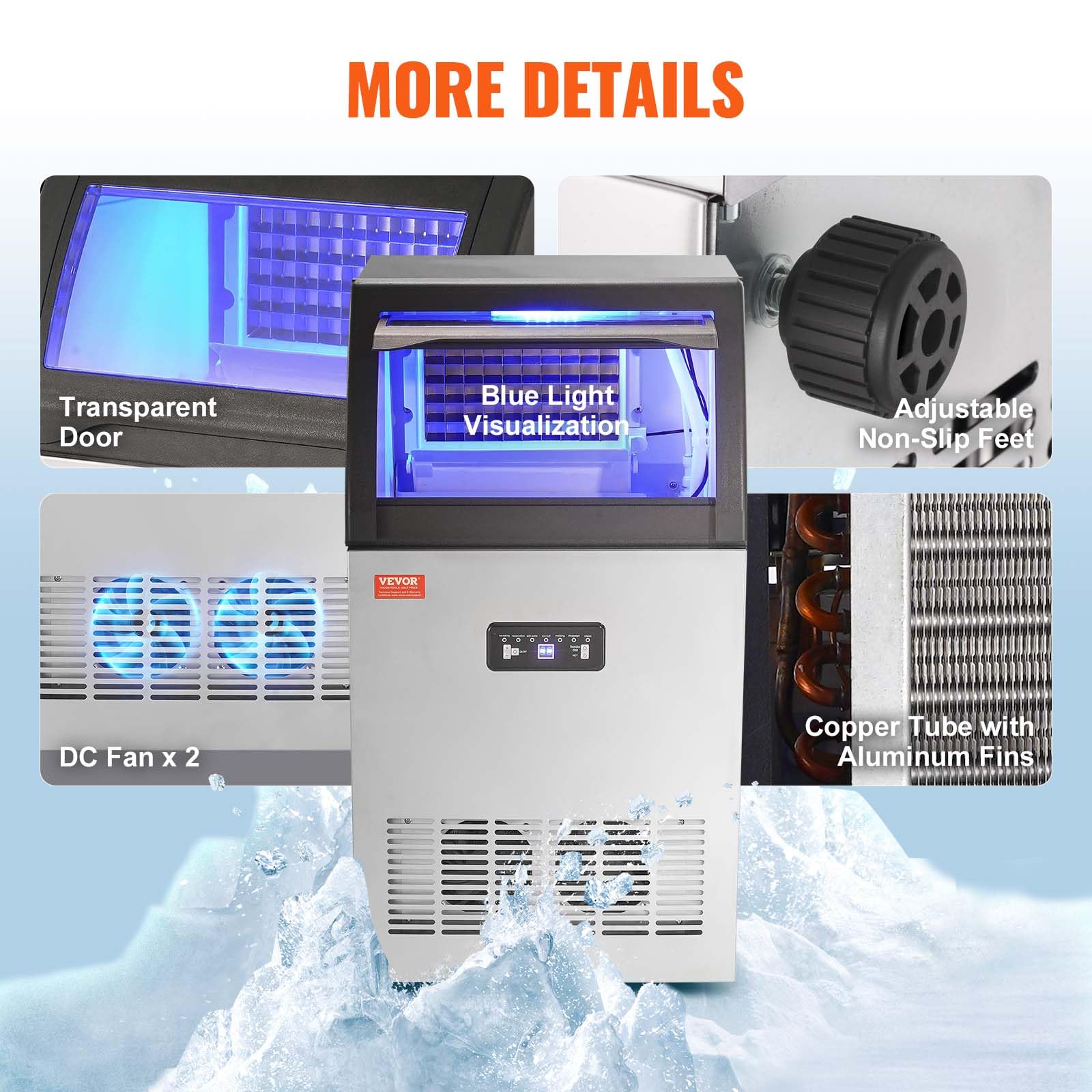 VEVOR Commercial Ice Maker Machine 160LBS/24H with 24LBS Storage - Fast 55 Ice Cubes in 12-15 Mins - Perfect for Bars, Restaurants, Home & Office Use - Countertop Ice Machine for Cocktails, Beverages & Food Display