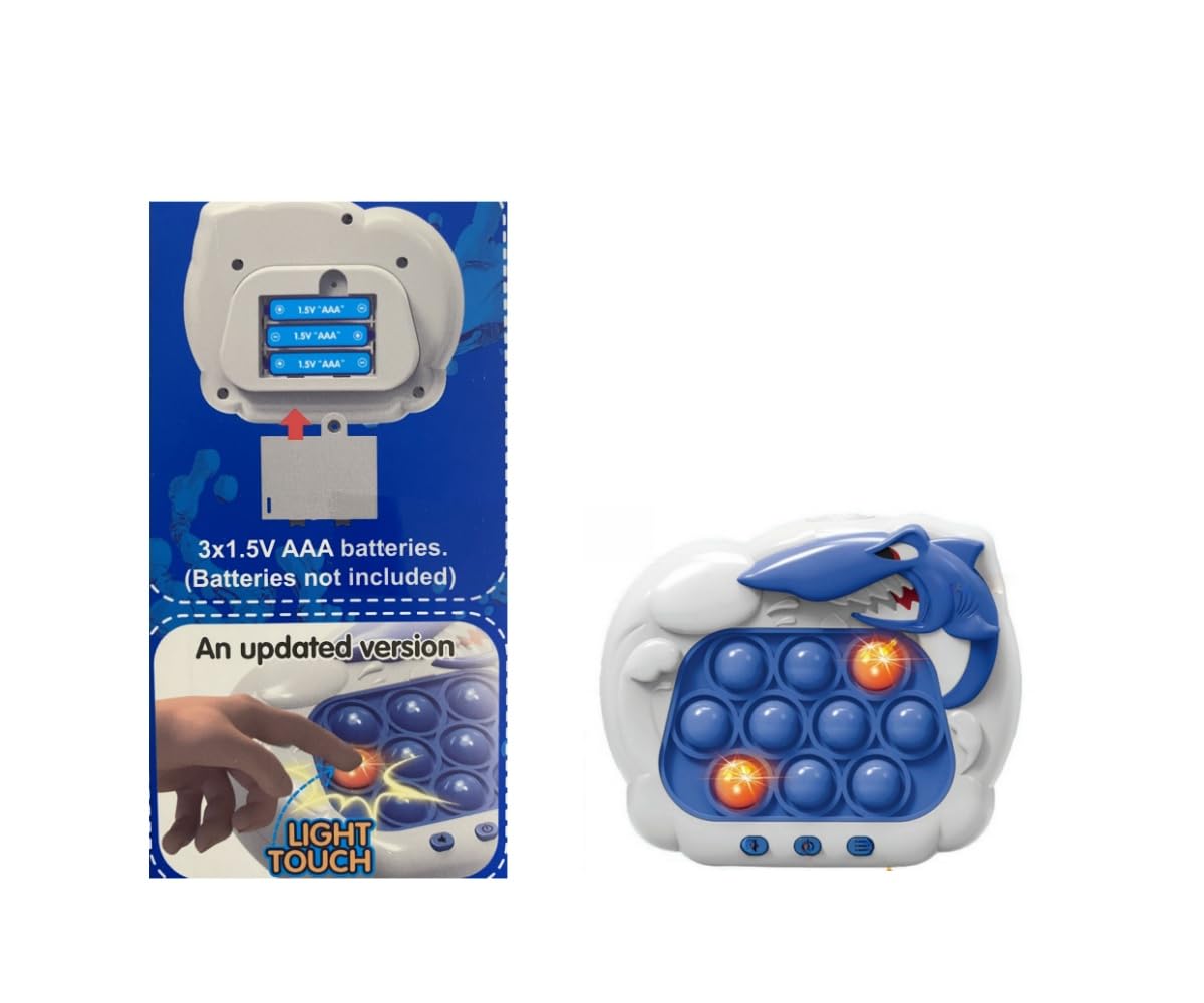 Electronic Pop It Toy - Quick Push Sensory Fidget Toy with 4 Modes, Sound & Light - Stress Relief & Autism Sensory Toys for Kids & Adults (Shark Design) - Perfect for Anxiety Relief, Classroom Focus & ADHD Therapy