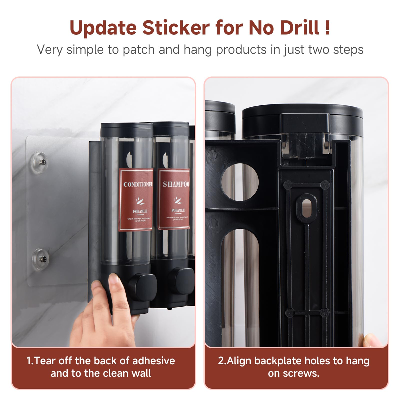 3-Chamber Wall Mounted Shampoo & Conditioner Dispenser - No Drill Bathroom Soap Dispenser for Shower, Holds Body Wash & Shower Gel (Black) | Perfect for Small Bathrooms & Shared Showers