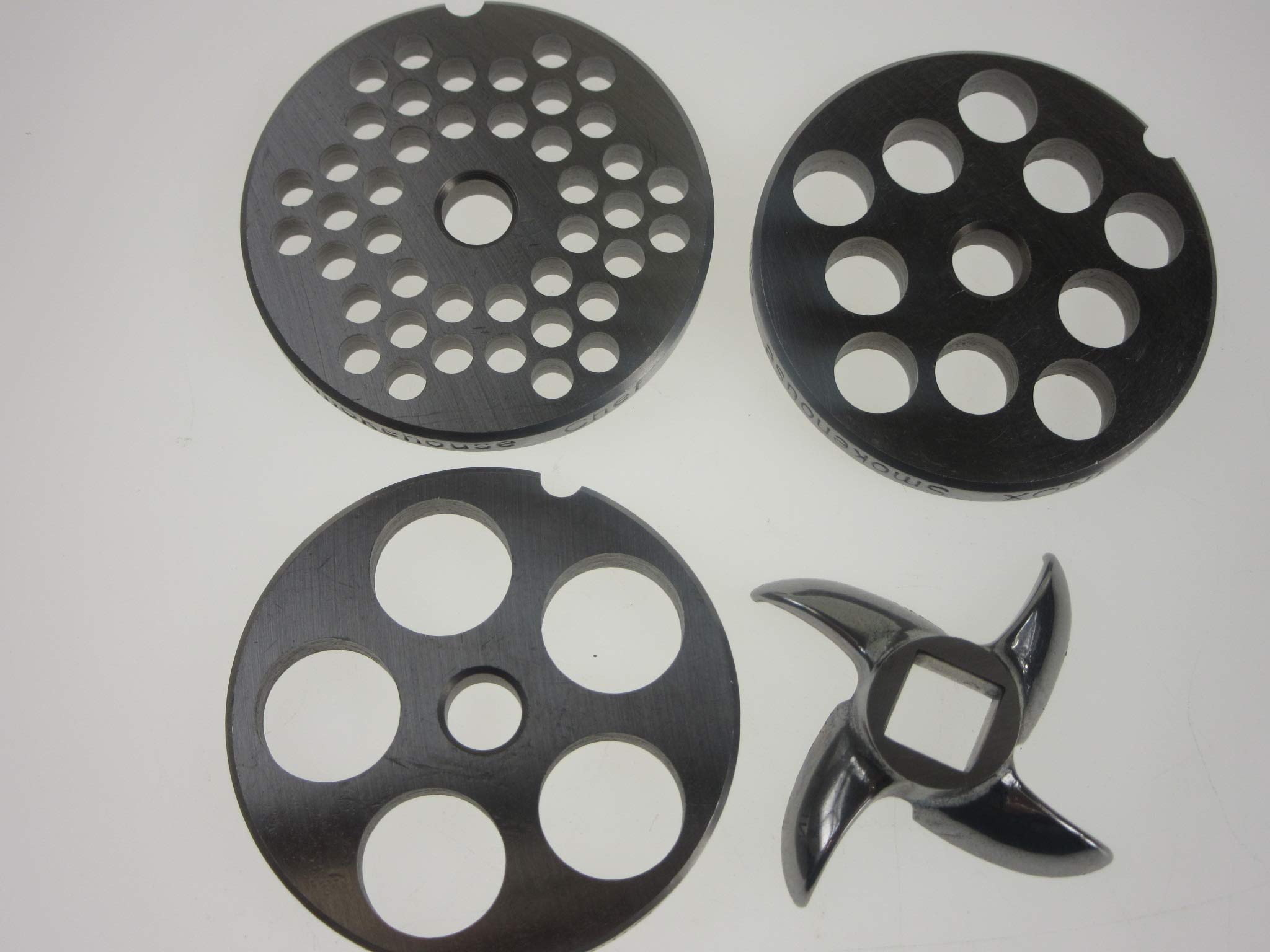 4-Piece #12 Meat Grinder Plates and Knife Set - Compatible with LEM, Cabela's, Weston & More (3/4 HP) - Perfect for Home Butchering, Sausage Making & Game Processing