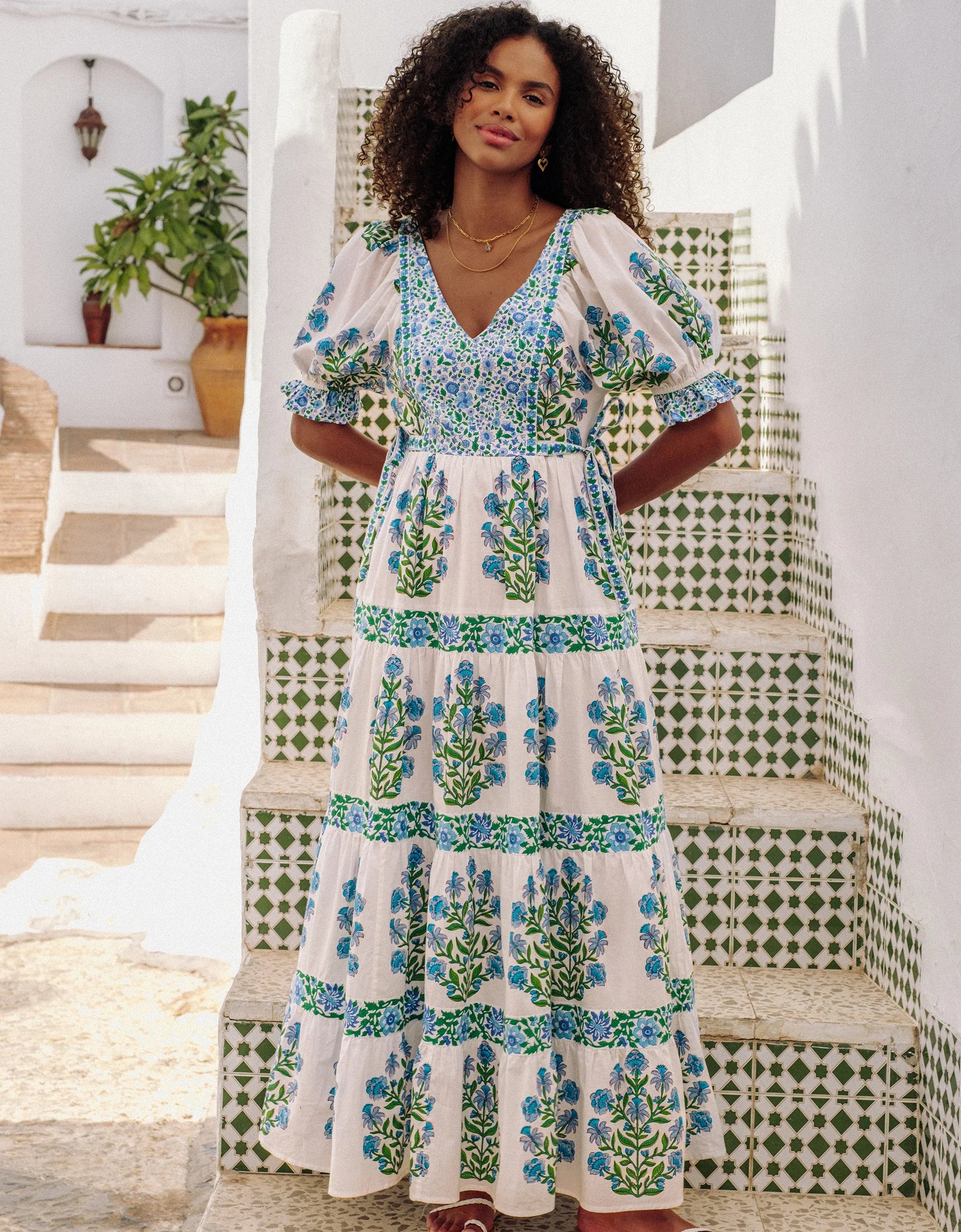 Pink City Prints Dusk Buta Laura Dress - Floral Printed Maxi Dress for Women | Perfect for Summer Vacations, Beach Parties & Boho Weddings