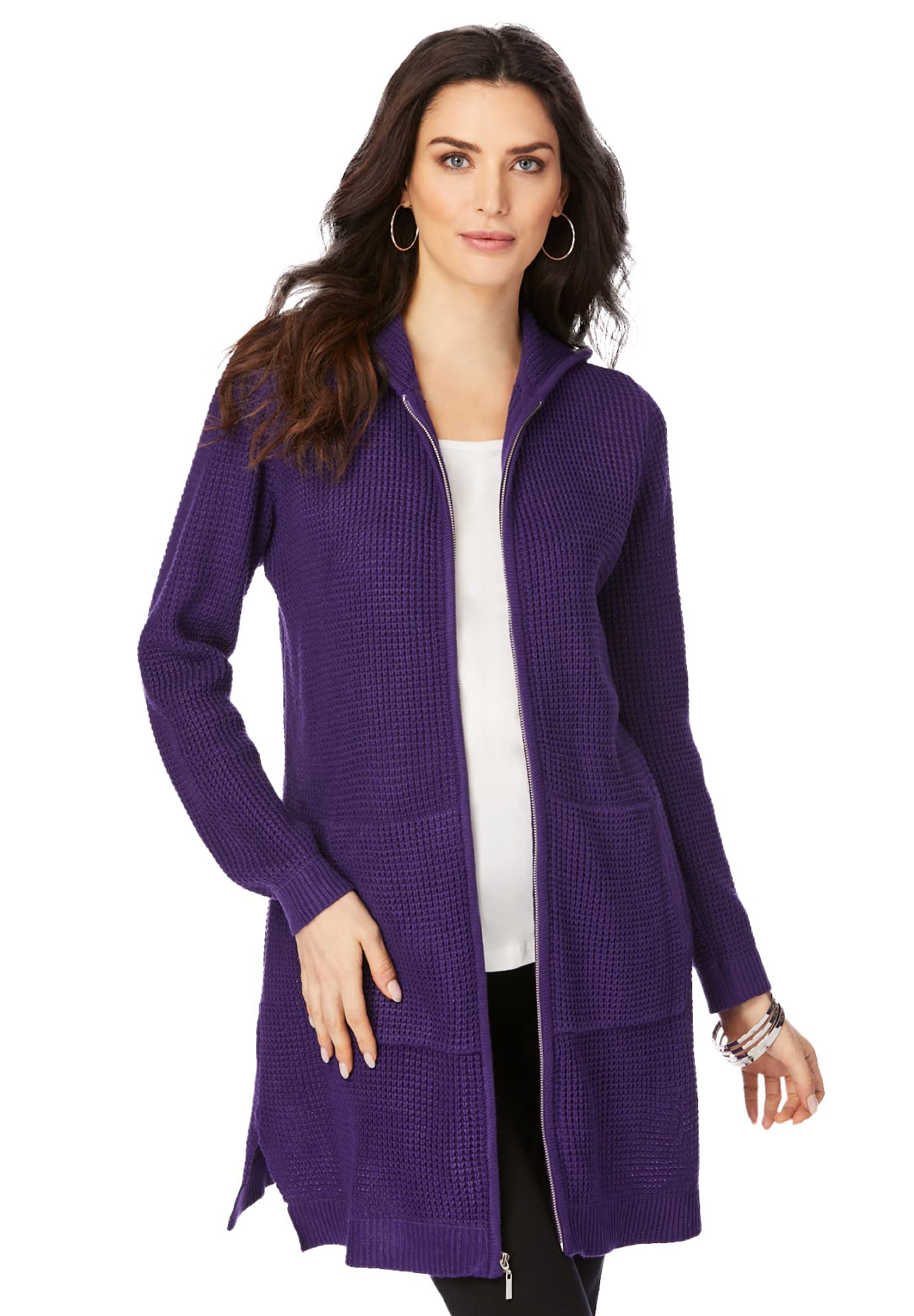 Roaman's Women's Plus Size Mega Tunic Thermal Waffle Hoodie Cardigan - Cozy Long Sleeve Open Front Sweater for Winter & Fall | Perfect for Layering, Lounging & Casual Outfits