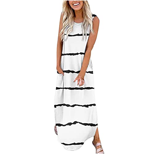 Women's Summer Dresses - Casual Sleeveless Round Neck Flowy Swing Dress with Tank Top | Breathable & Comfortable for Beach, Vacation & Outdoor Activities | White Wool Blend Dress Pants