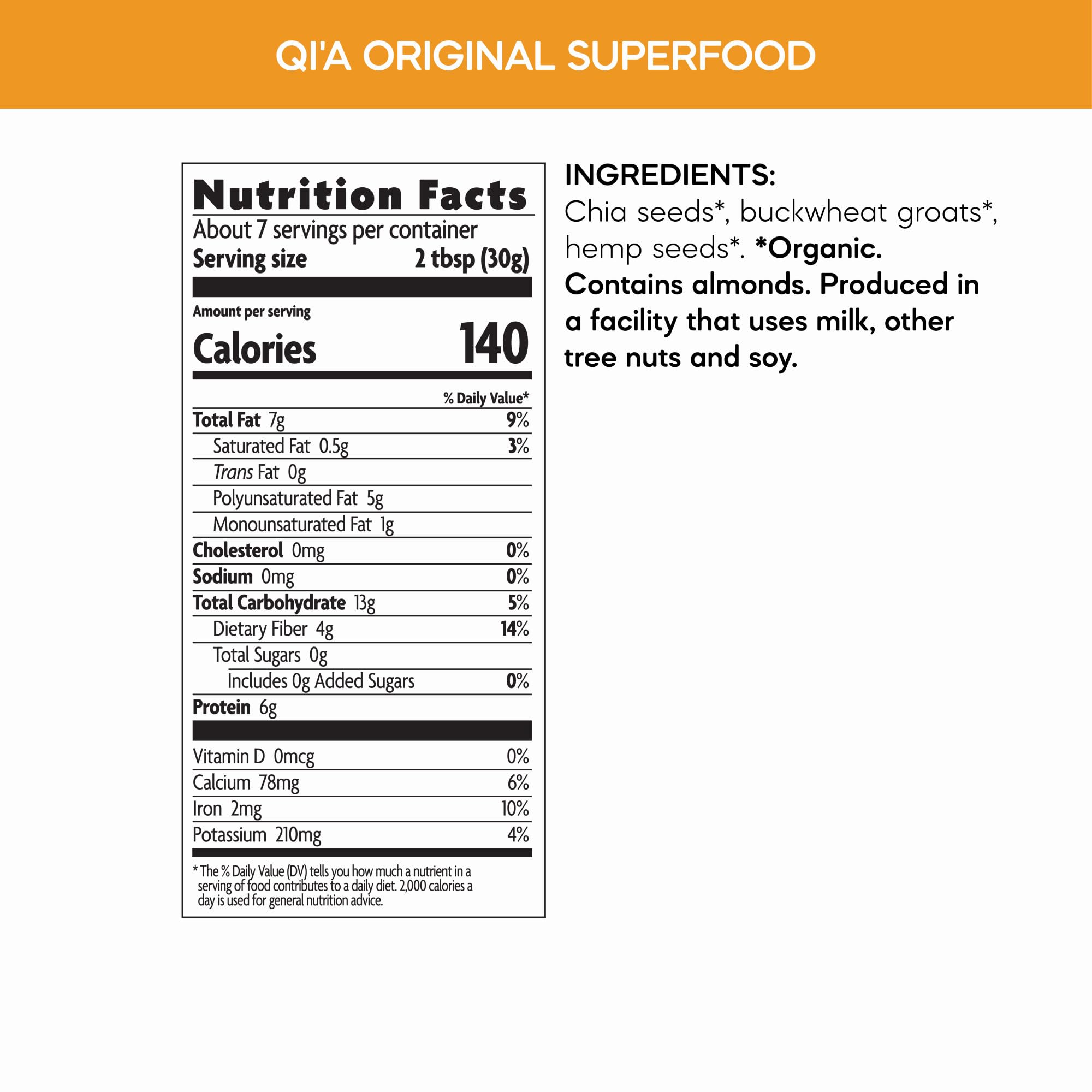 Nature's Path Organic Qi'a Superfood Cereal - Chia, Buckwheat & Hemp Breakfast Topper, 7.9 oz (Pack of 1) | Gluten Free, Non-GMO | Perfect for Smoothie Bowls, Yogurt & Healthy Breakfasts