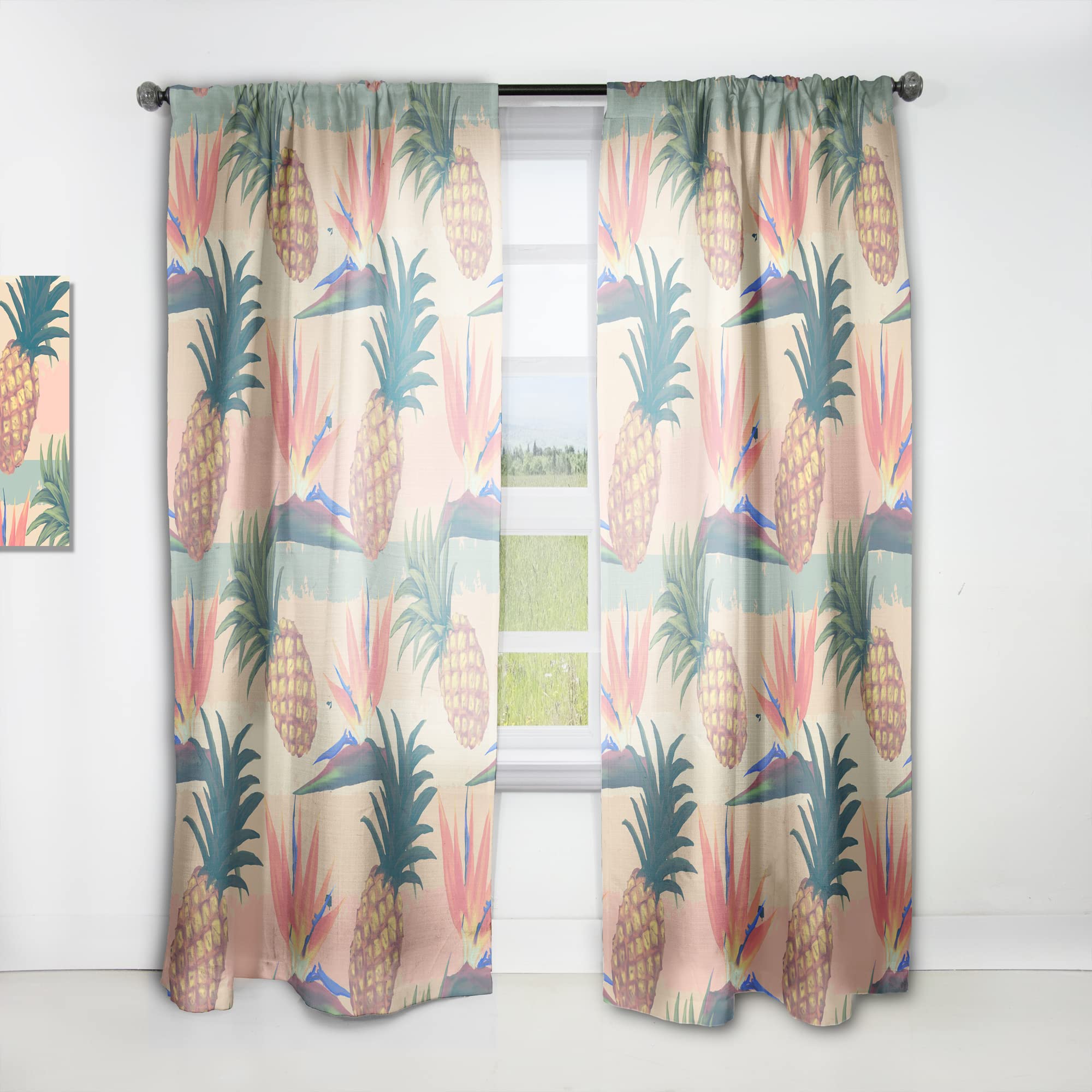 DesignQ Tropical Exotic Flowers & Pineapple Pattern Thermal Insulated Curtains - 52x120 Inch Single Panel for Bedroom & Living Room - Perfect for Home Decor, Sun Protection and Energy Saving