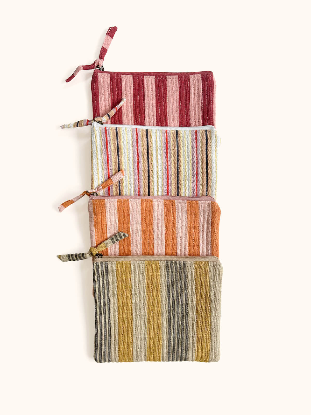 Jaipur Stripe Large Pouch - Pomegranate Color Handmade Cotton Storage Bag for Travel, Makeup, Jewelry & Accessories Organization