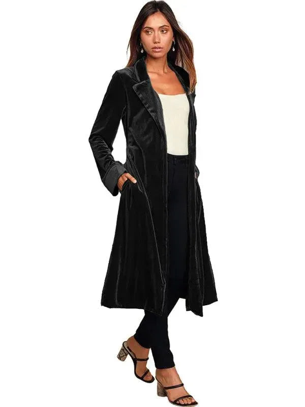 Velvet Long Blazer Women's Coat - Elegant Formal Jacket for Office, Evening & Special Occasions | Plus Size Options Available
