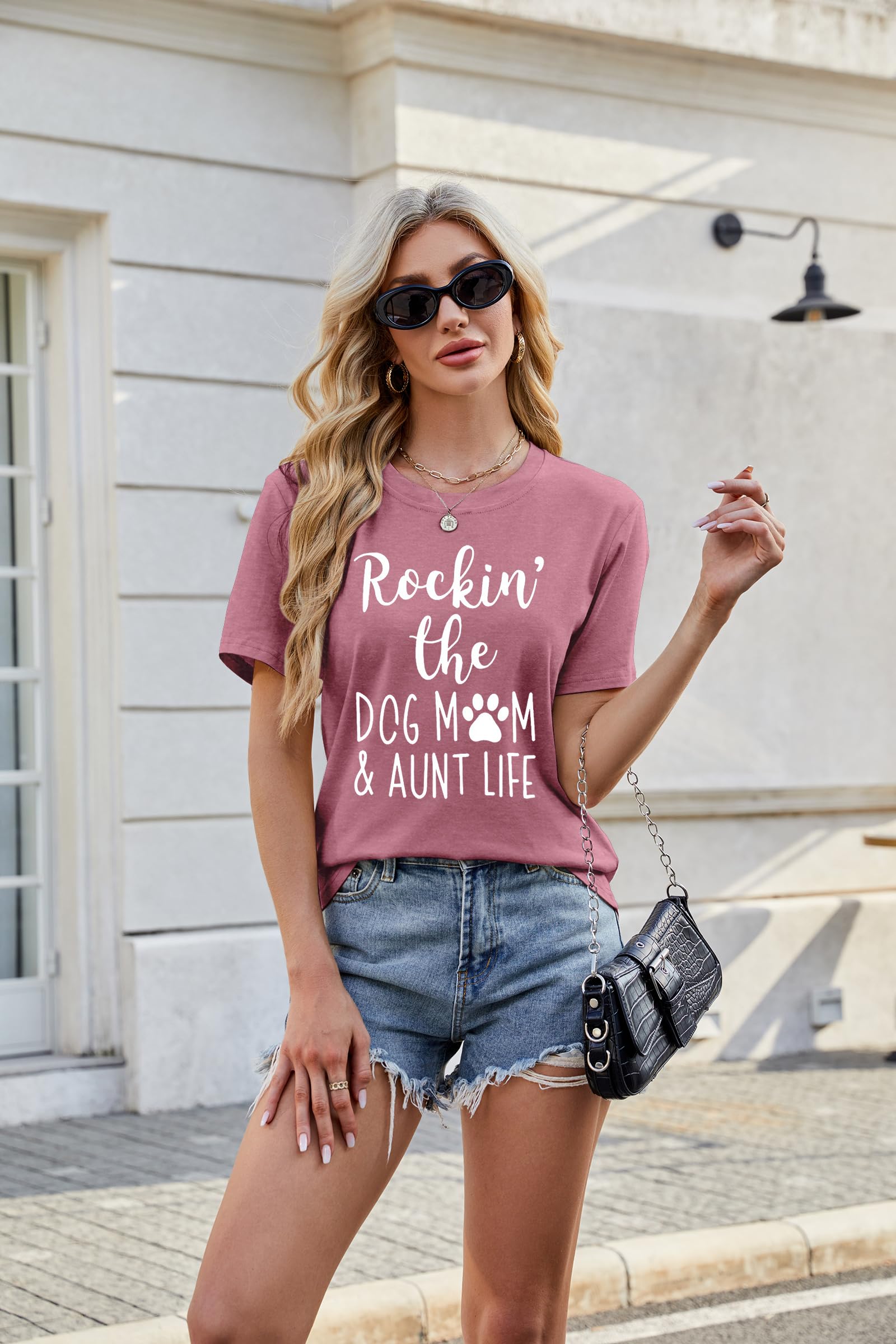 Funny Dog Mom Shirt for Women - Cute Dog Paw Graphic Tee - Rockin' The Dog Mom Life - Perfect Gift for Dog Lovers - Short Sleeve Casual Top - Ideal for Dog Parks, Walks & Pet Lover Events