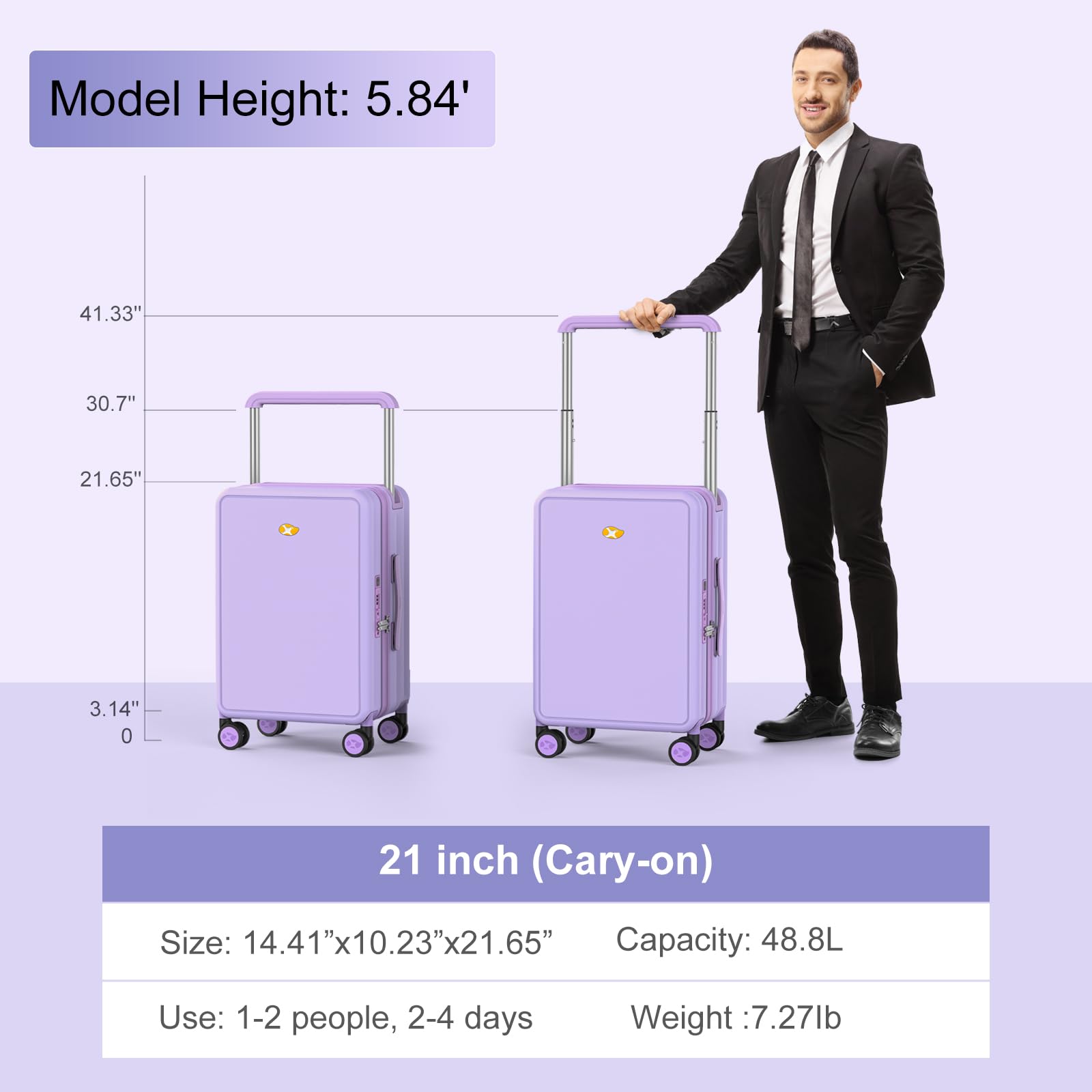 100% PC Hard Shell 20 Inch Carry On Luggage with TSA Locks, Lightweight Hardside Spinner Wheel Suitcase with Telescopic Handle - Perfect for Air Travel & Business Trips (Purple)