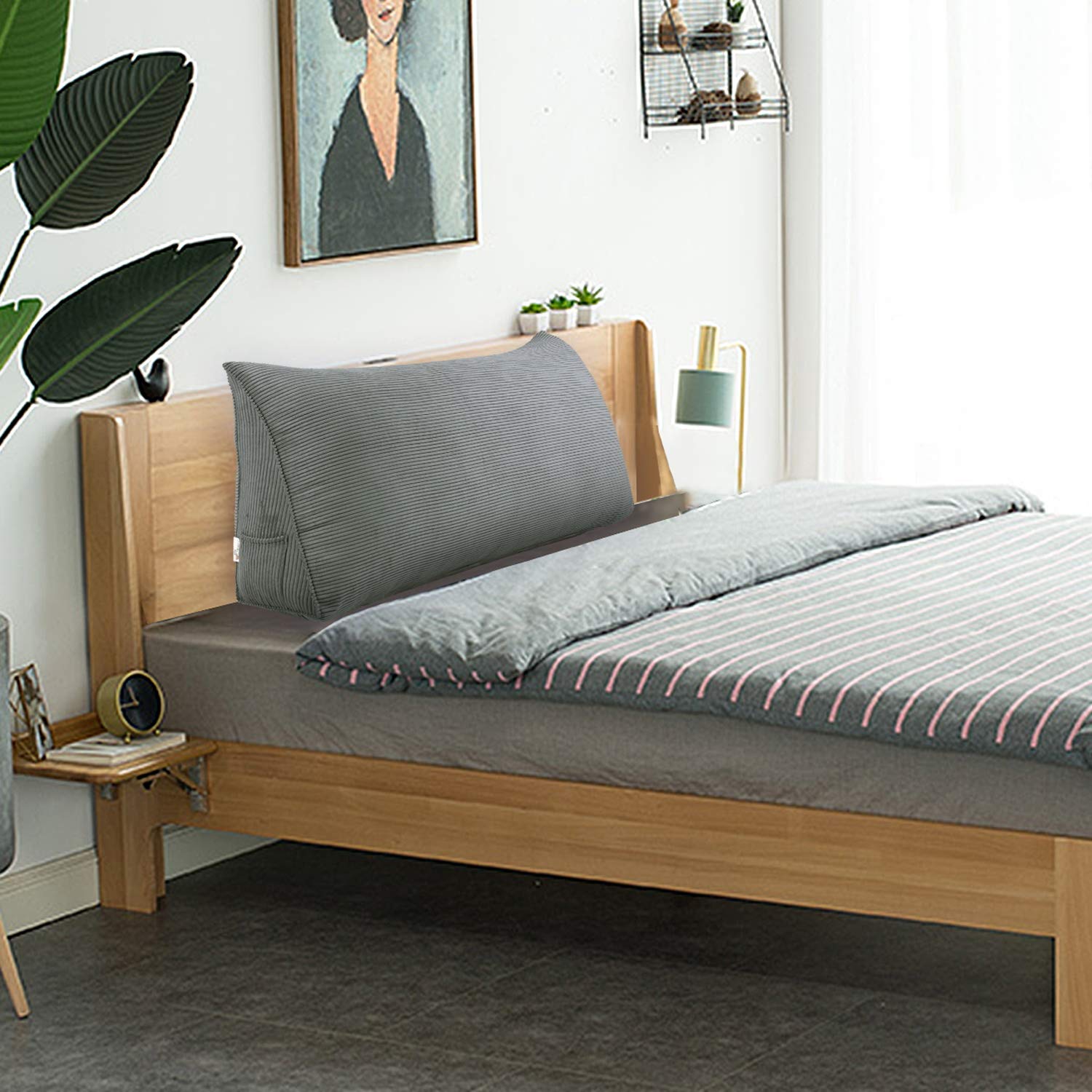 Johnear Large Wedge Pillow - Triangular Corduroy Headboard & Backrest Support Cushion for Sofa, Bed, Daybed - Reading & Positioning Pillow with Upholstered Cover - Perfect for Back Pain Relief, Post-Surgery Support, and Comfortable Relaxation