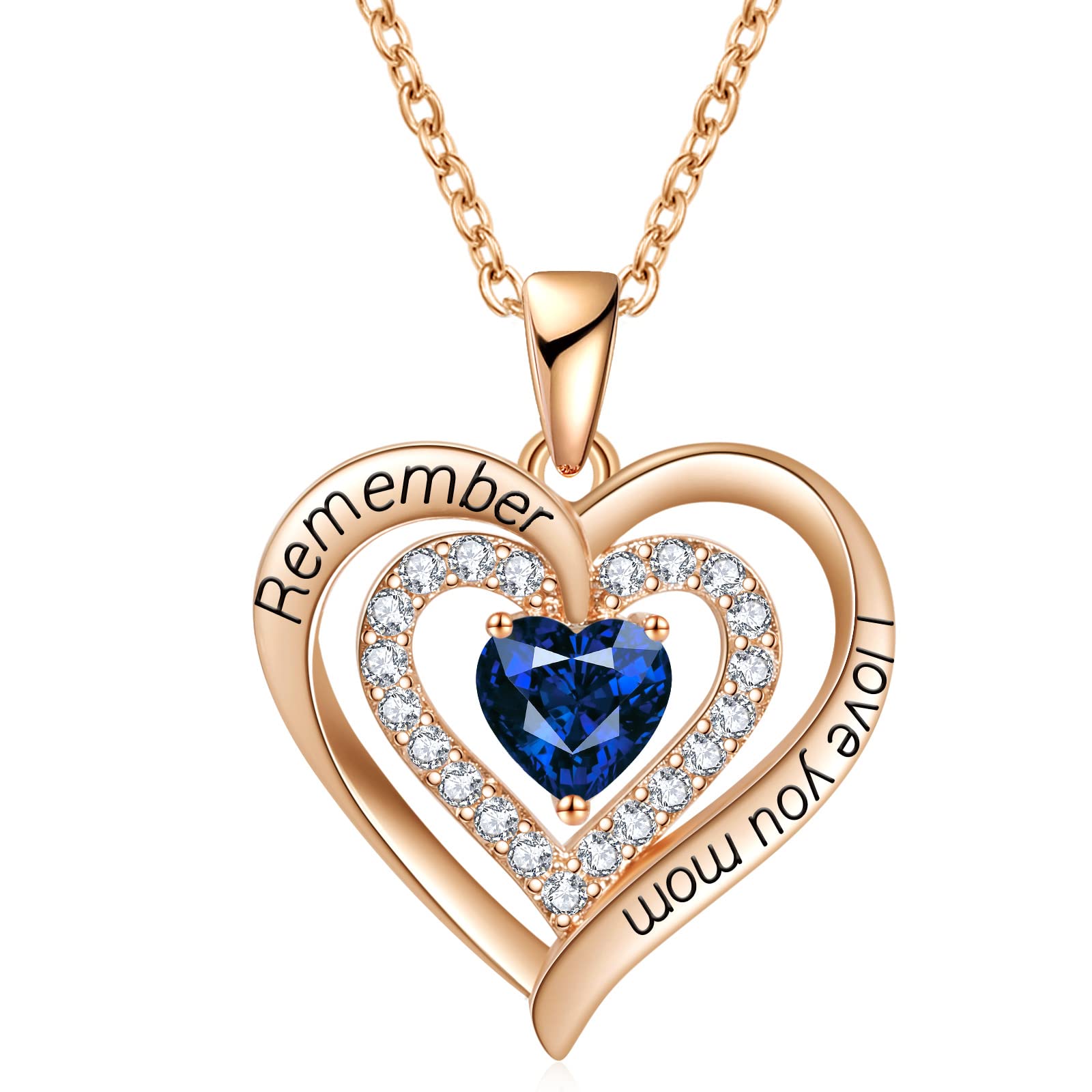REDBEE 18K Rose Gold Filled 925 Sterling Silver Birthstone Diamond Heart Pendant Necklace for Women - Mother's Jewelry Gift for Birthday, Mother's Day, Valentine's Day from Daughter | Perfect for Anniversary, Wedding, Christmas & Special Occasions