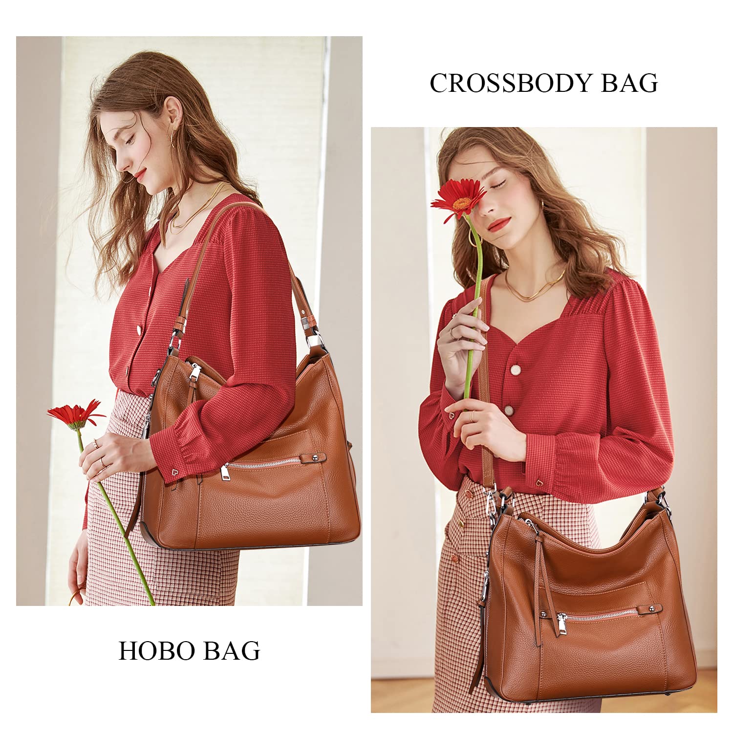 Genuine Leather Hobo Handbag for Women - Crossbody Purse for Daily Use