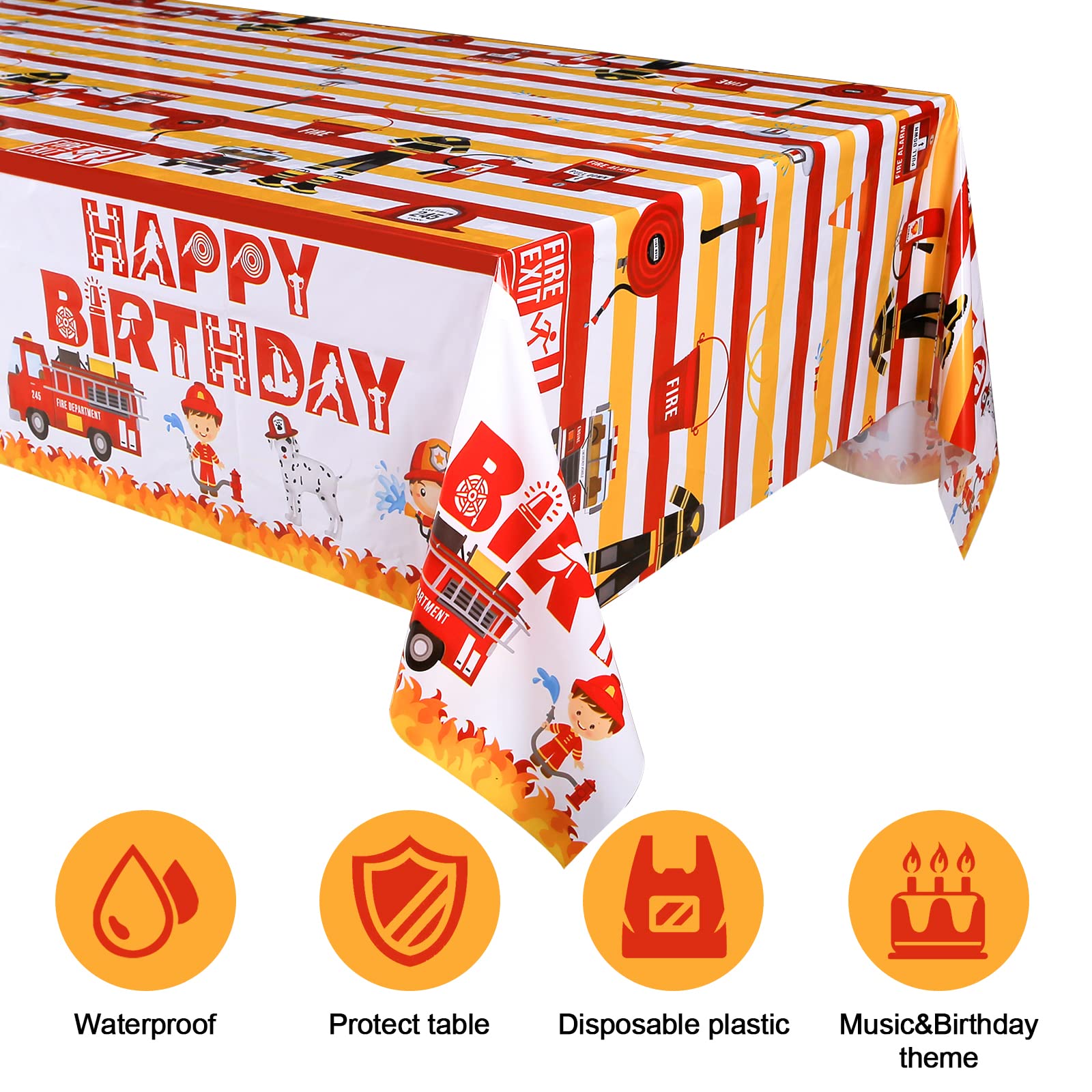 Lcoor 2-Pack Fire Truck Tablecloths - Disposable Plastic Firetruck Table Covers for Firefighter Theme Birthday Parties, Decorations & Supplies | Perfect for Kids' Birthday Decor, Fire Station Events & Themed Celebrations