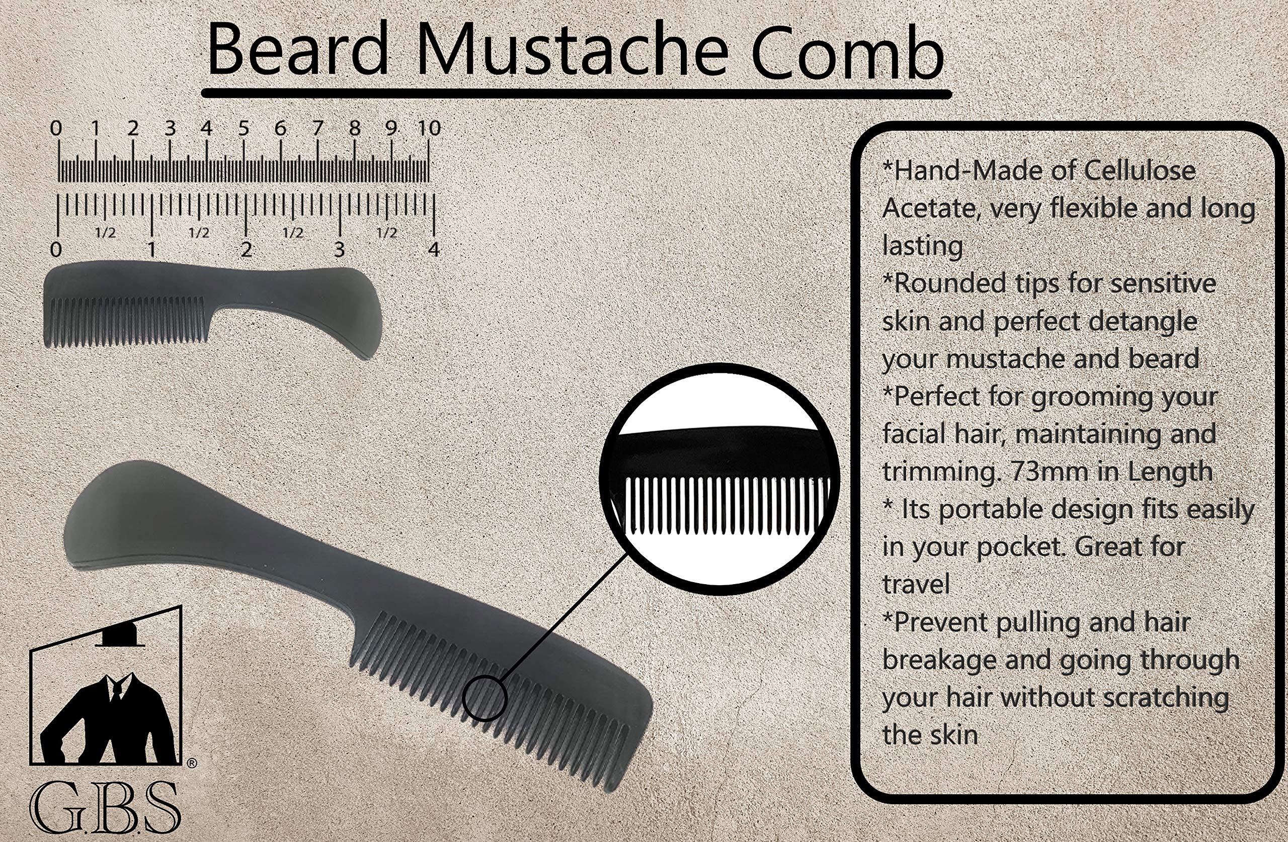 Premium G.B.S Saw-Cut Beard & Mustache Comb - 3 Inch Pocket-Sized Black Polished Comb for Men's Grooming | Perfect for Travel, Home & Professional Barbershop Use