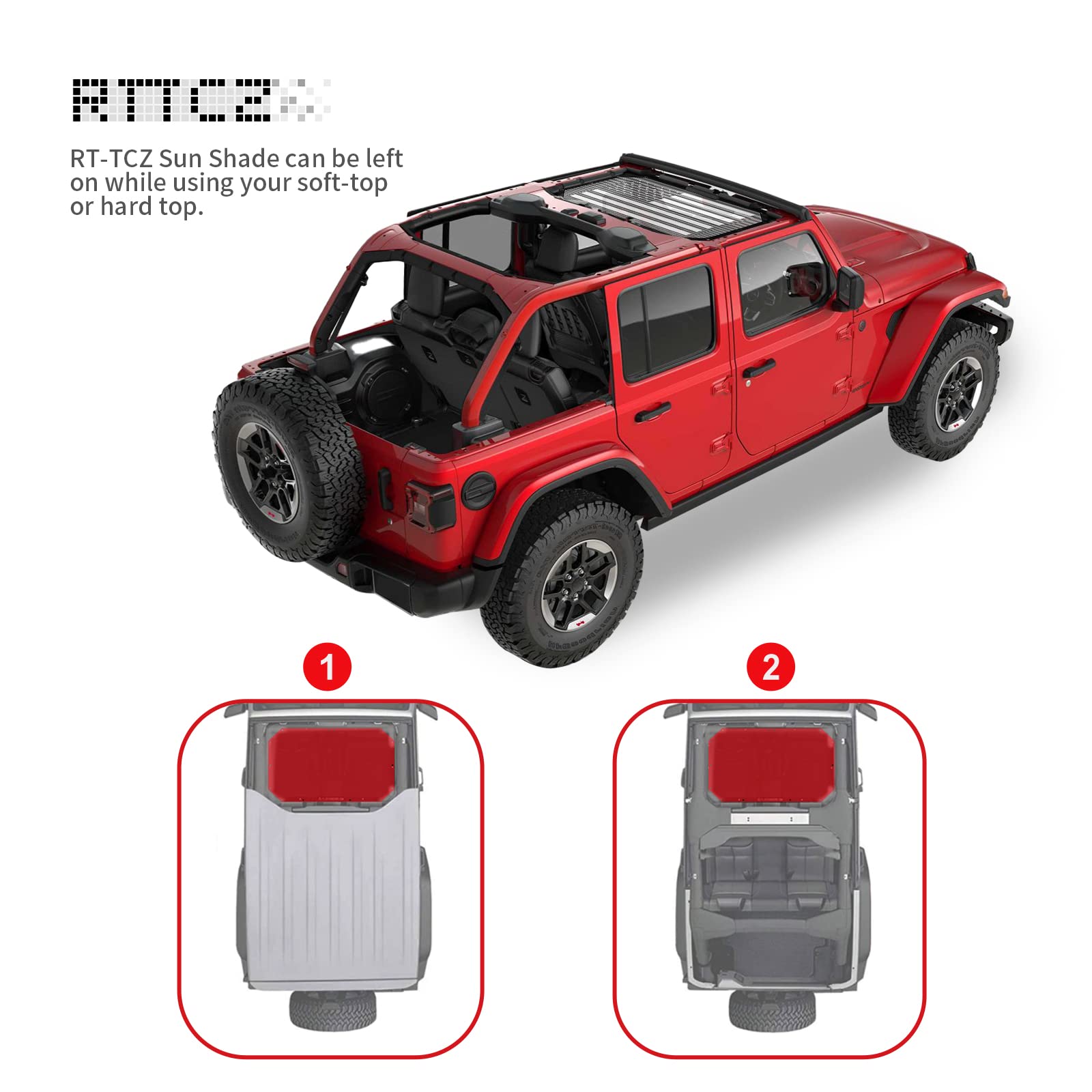 RT-TCZ Jeep Wrangler JK Front Top Shade | American Flag Bikini Sunshade Mesh Cover for 2007-2017 JK & JKU Models | Perfect for Summer Beach Trips & Off-Road Adventures
