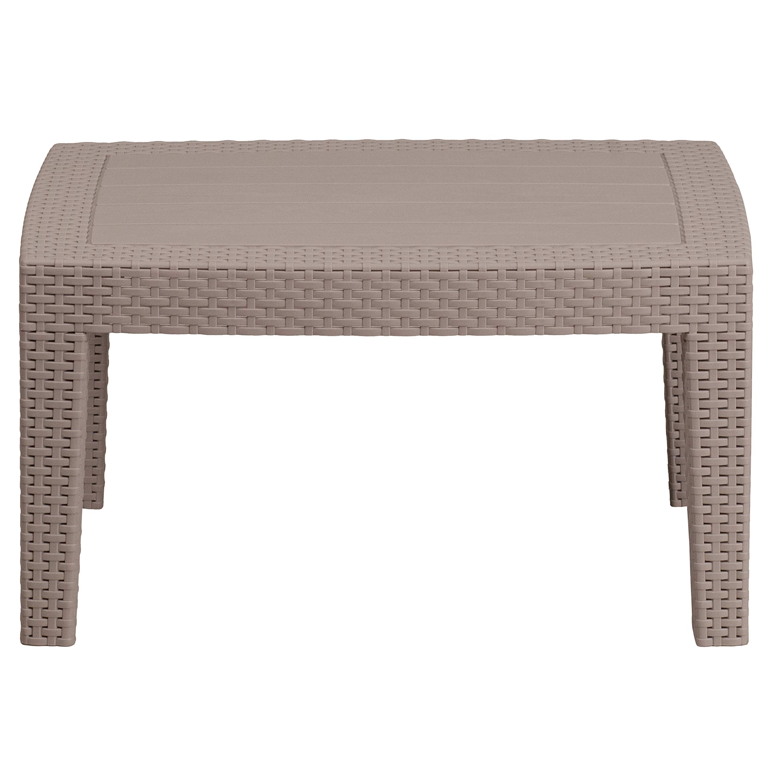 Emma & Oliver Light Gray Faux Rattan Coffee Table - Modern Woven End Table for Living Room, Patio & Outdoor Decor