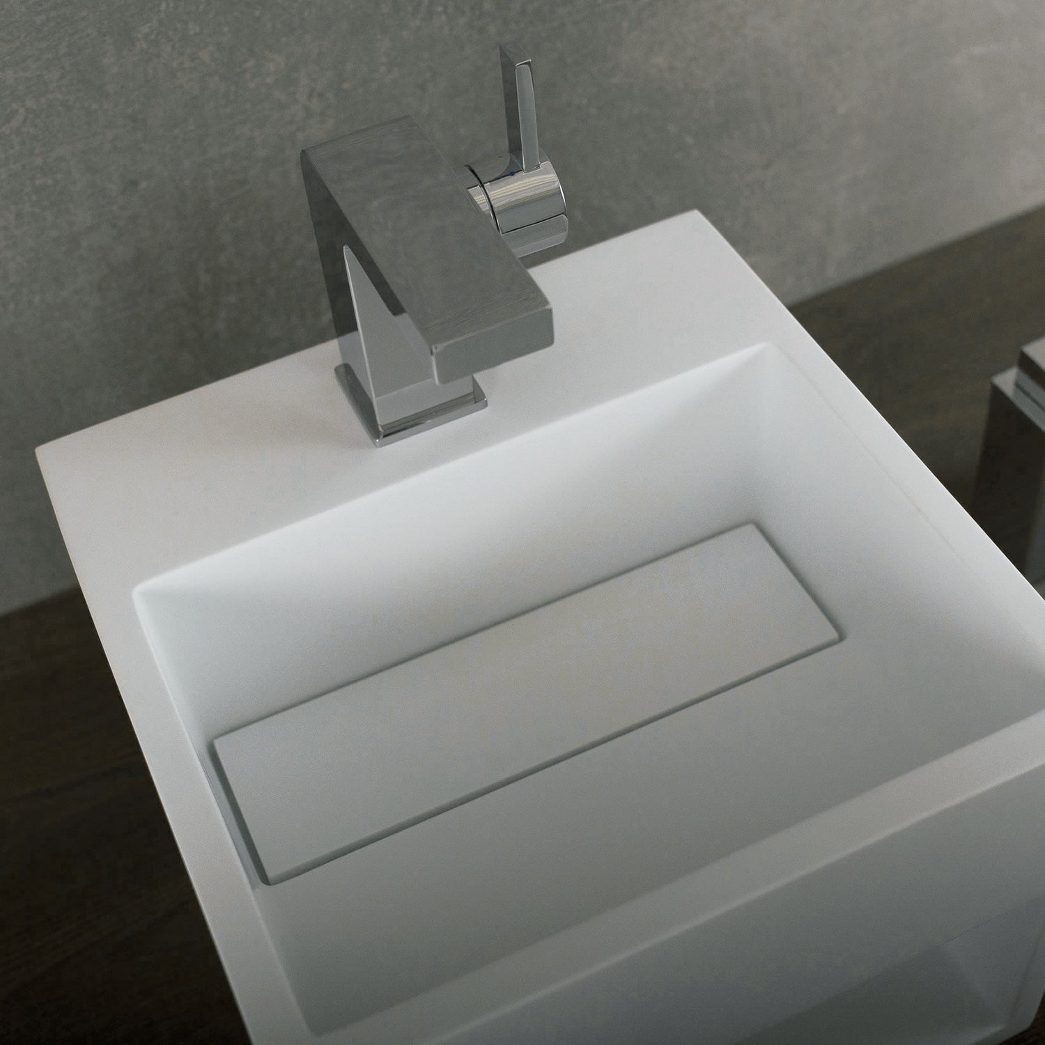 DAX AB 1360 White Matte Solid Surface Square Single Bowl Bathroom Sink Cabinet - 12.8