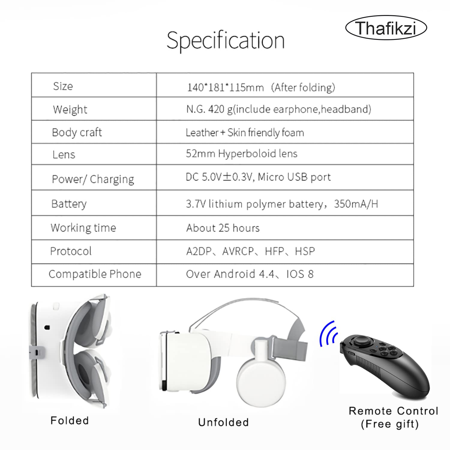 Thafikzi VR Headset for iPhone & Android - 3D Virtual Reality Glasses with Bluetooth Headset & Remote Controller for Movies, Gaming & Metaverse | Wireless VR Goggles for Smartphones (White) - Perfect for Home Entertainment, VR Gaming & Immersive Movie Experiences
