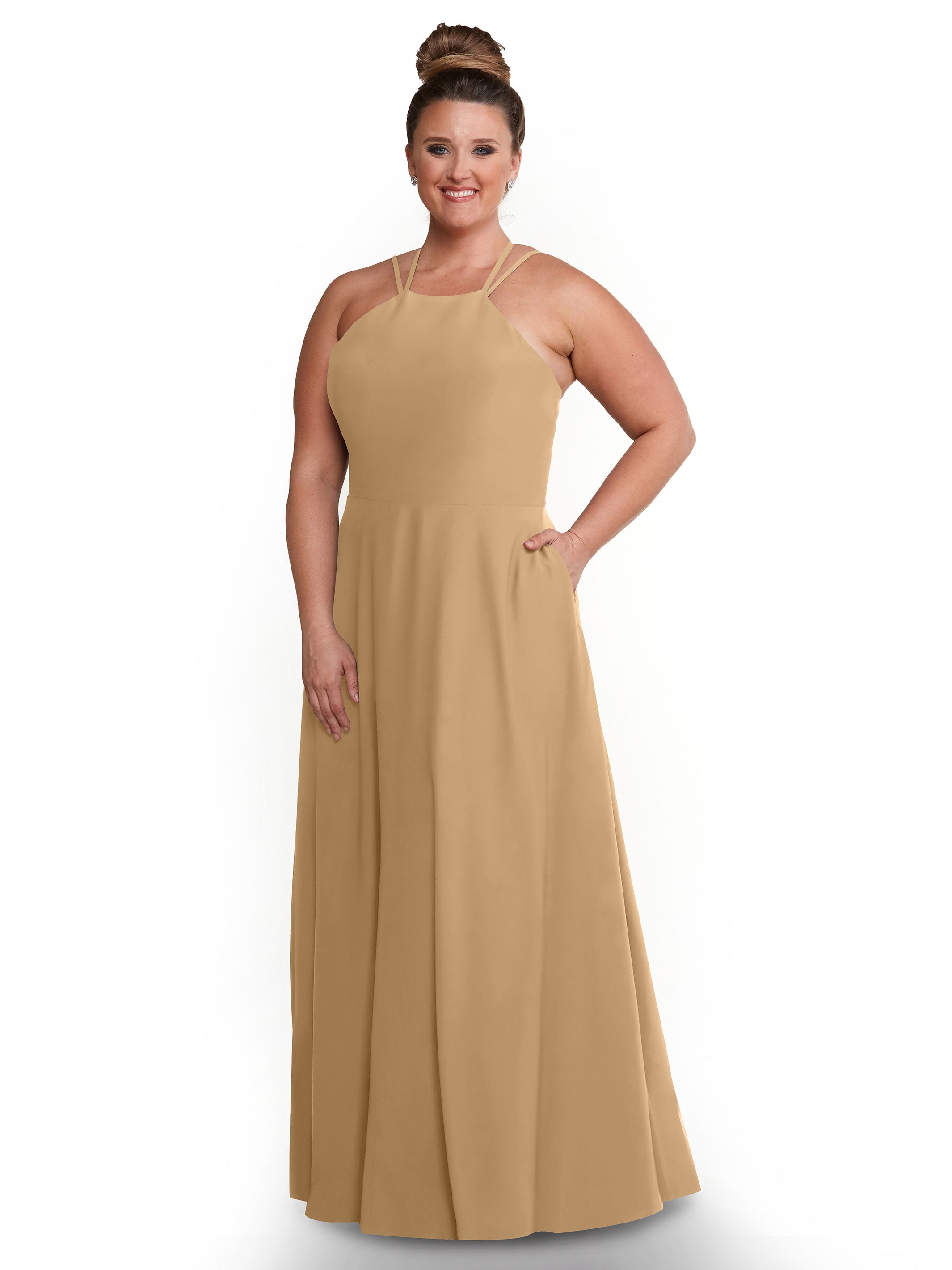 Elegant 83006 Stretch Chiffon A-Line Bridesmaid Dress with Halter Neckline - Perfect for Weddings, Formal Events & Special Occasions