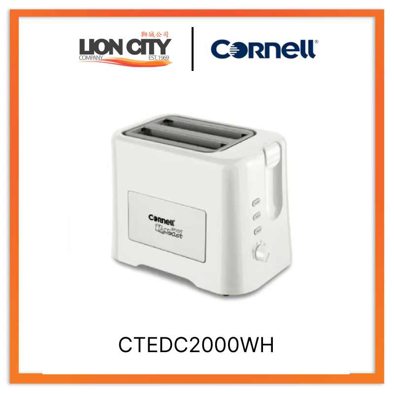 Cornell 2-Slice Pop Up Toaster - White & Black (CTEDC2000WH/CTEDC2000BK) - Perfect for Breakfast, Bagels, and Quick Snacks at Home or Office
