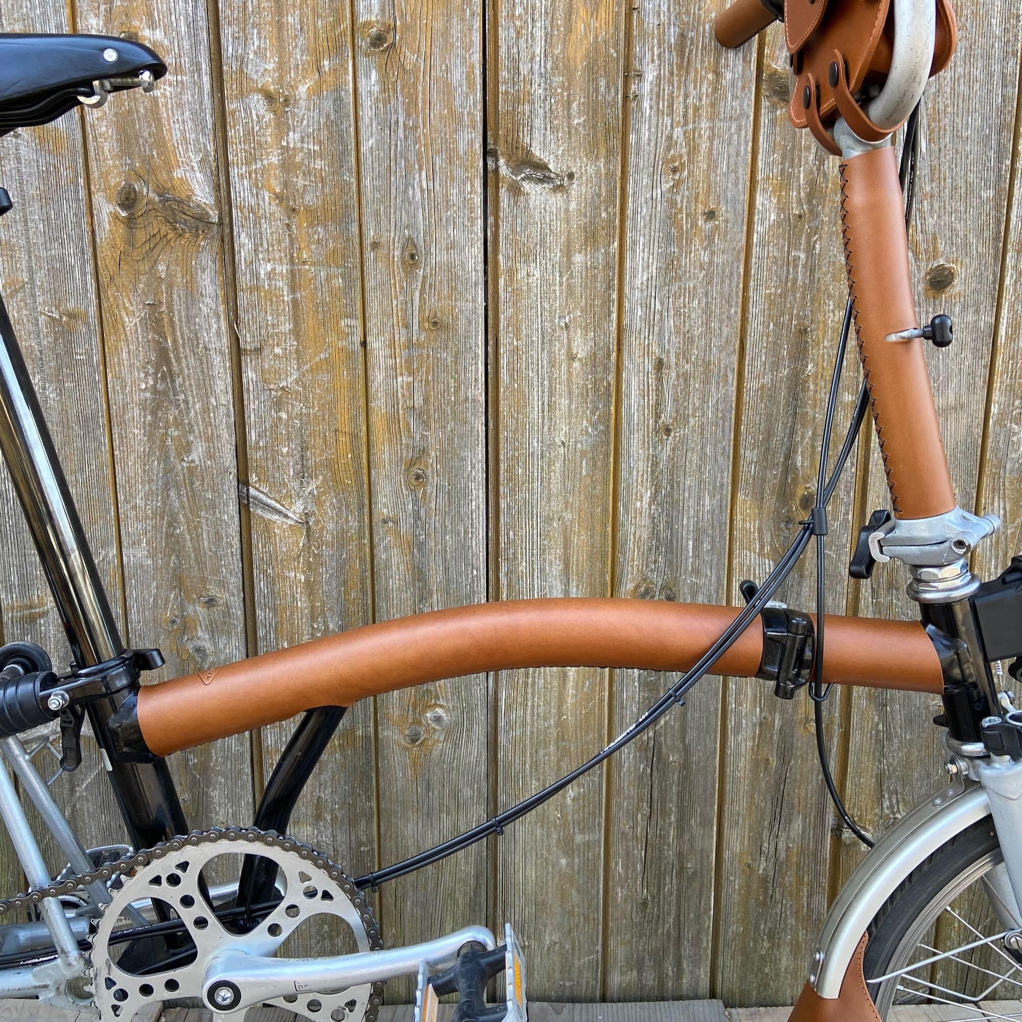 Brompton Bicycle Full Frame Protector - Sew On Leather Cover (Brown) | Durable Scratch Protection for Urban Commuting & Folding Bike Enthusiasts