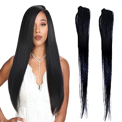 2-Piece 14-Inch Seamless Clip-In Human Hair Extensions for Women – Natural Black & Brown – Instant Volume & Length – Perfect for Parties, Weddings & Daily Styling
