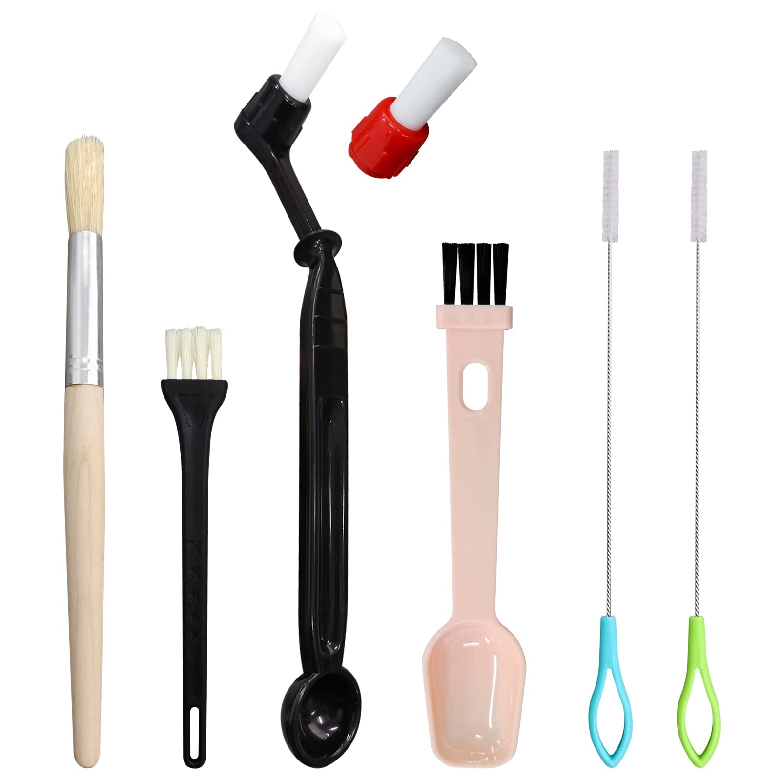 7-Piece Coffee Machine Cleaning Brush Set - Detachable Head Espresso Machine Brush, Wooden & Plastic Bristle Brush for Grinder, Plastic Spoon Brush + 2 Steam Wand Brushes - Perfect for Home Baristas & Coffee Shop Maintenance