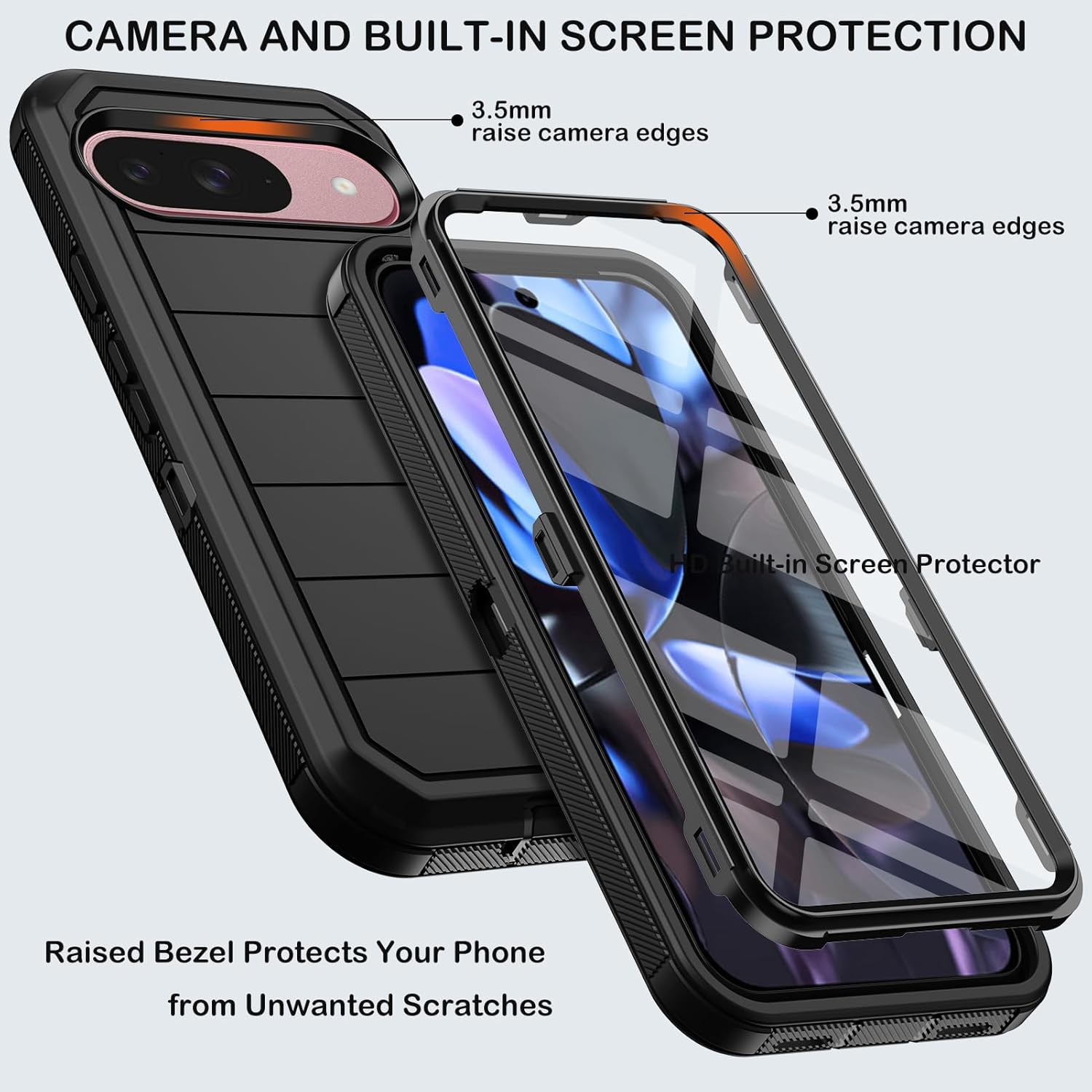 Google Pixel 9 Pro Case with Kickstand & Belt Clip Holster - Shockproof Protective Cover for Pixel 9 Pro (Black) - Perfect for Work, Travel & Outdoor Activities
