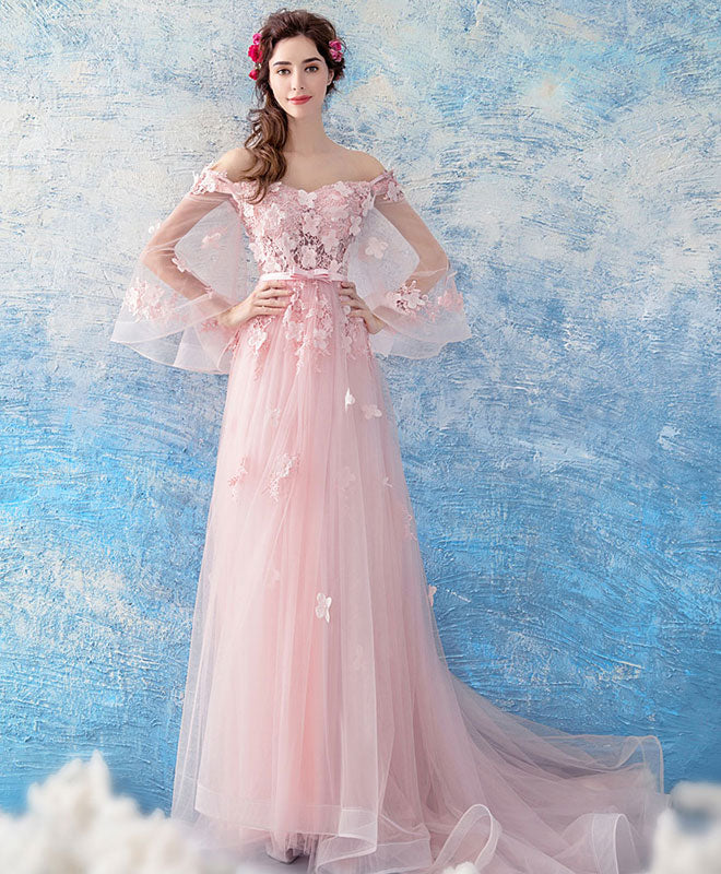 Elegant Pink Tulle Lace Long Prom Dress - Formal Evening Gown for Women | Perfect for Homecoming, Wedding Guest & Special Occasions