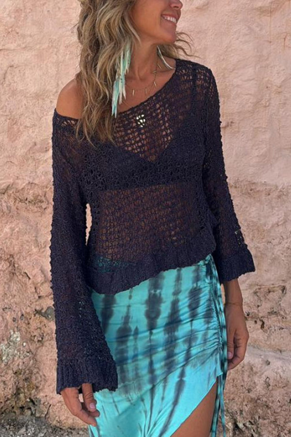 Visalia Knit Hollow Out Long Sleeve Loose Cover Up Sweater - Women's Lightweight Cardigan for Spring & Fall Layering | Perfect for Casual Outfits, Beach Cover-Ups, and Office Wear