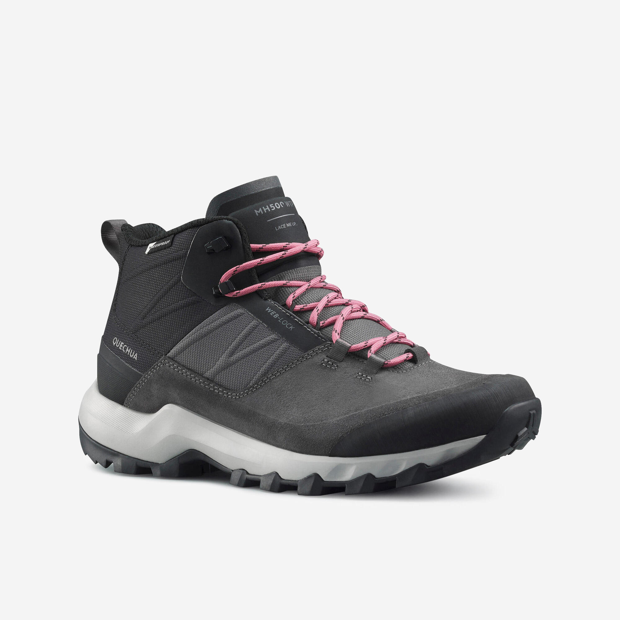 Quechua Women's MH500 Waterproof Mid Hiking Boots - Lightweight Trekking Shoes for Outdoor Adventures, Trail Running & Camping