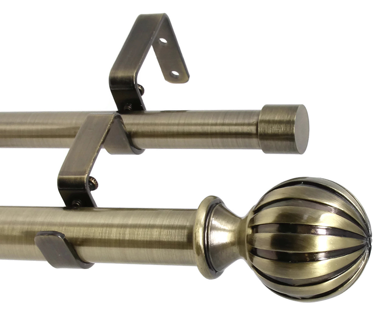 Urbanest Fluted Ball Manhattan 1 3/4 Inch Double Drapery Curtain Rod Set - Elegant Window Treatment for Living Room & Bedroom Decor