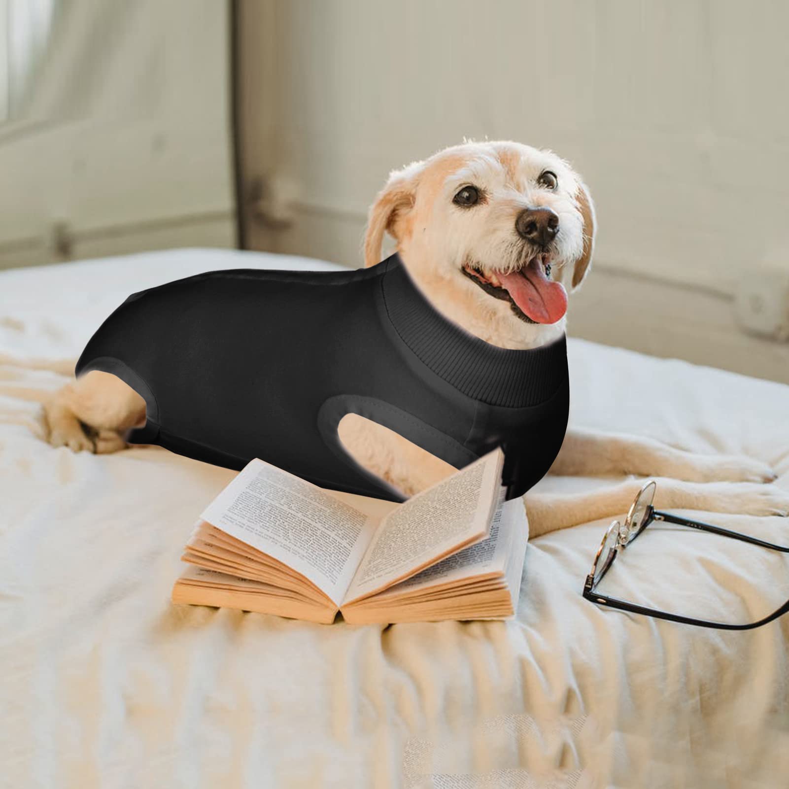 SAWMONG Dog Recovery Suit - Post-Surgery Protective Wear for Female & Male Dogs, Soft Surgical Onesie Alternative to E-Collar Cone (Black, Large) - Ideal for Spay/Neuter Recovery & Wound Protection