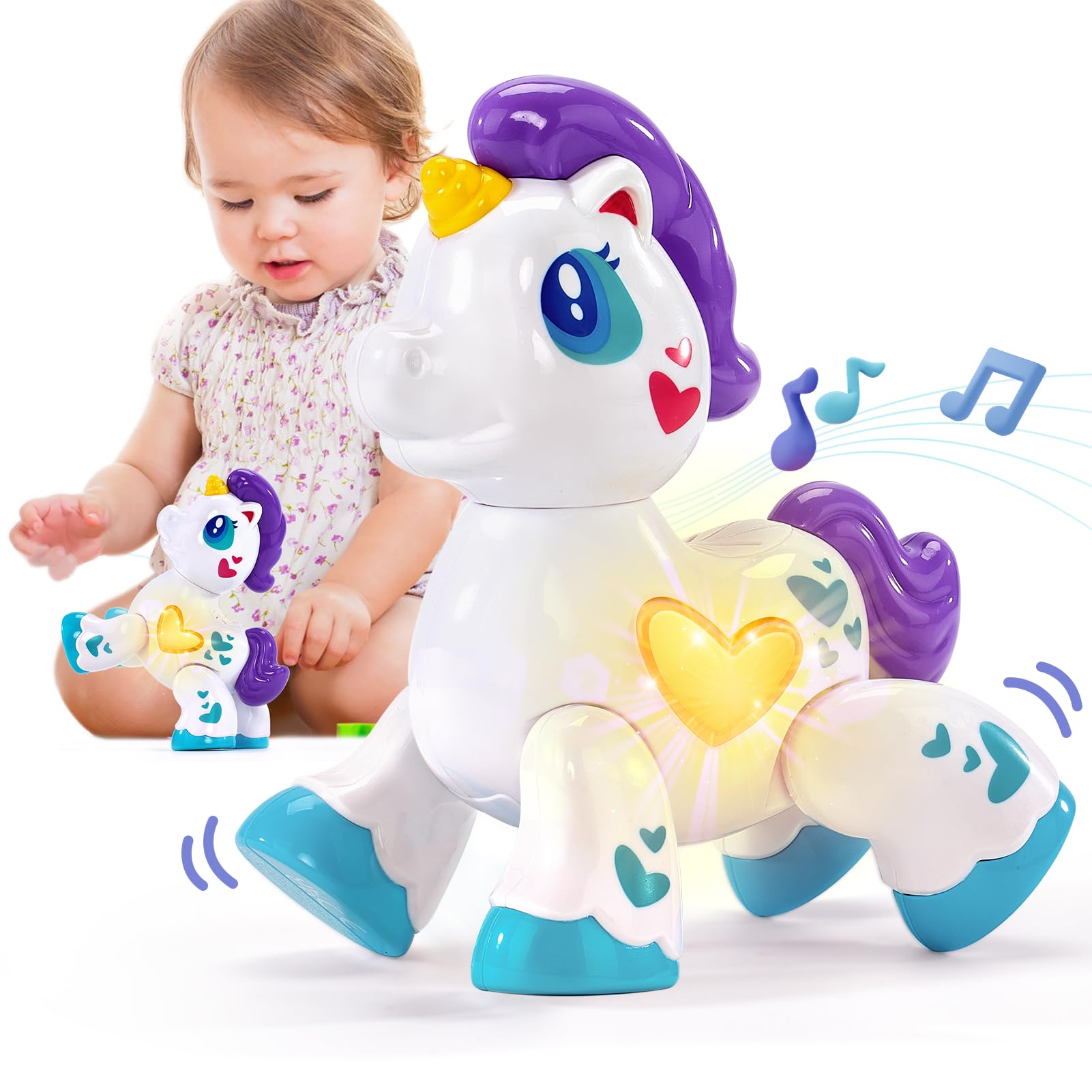 Hahaland Musical Unicorn Light Up Toy for 1 Year Old Girls - Interactive Baby Toddler Toys with Sound & Lights - Perfect Valentine's Gift, Travel Entertainment & Early Learning Development