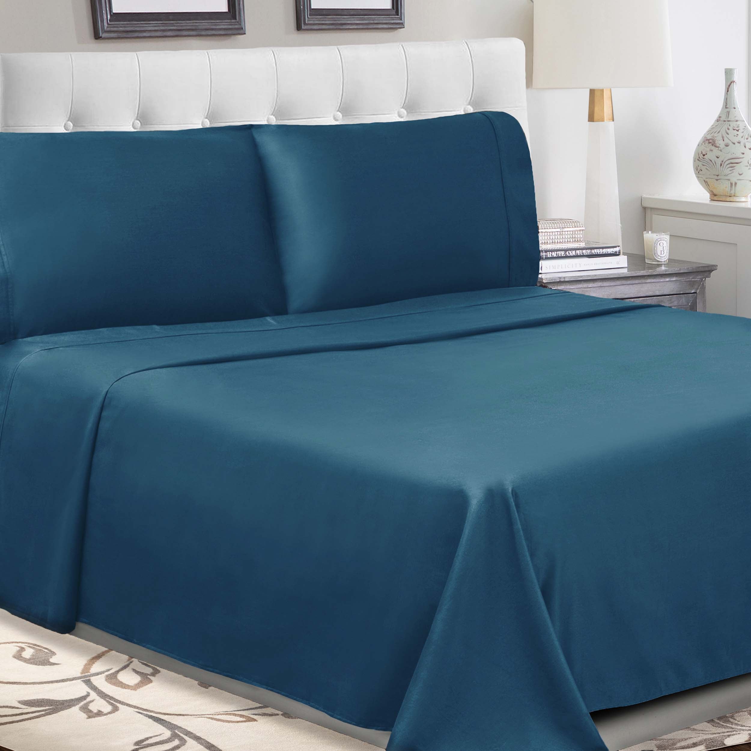 300 Thread Count Cotton Percale Solid Deep Pocket Bed Sheet Set - Queen Size, Soft & Breathable for Comfortable Sleep - Perfect for Master Bedroom, Guest Room & Vacation Homes