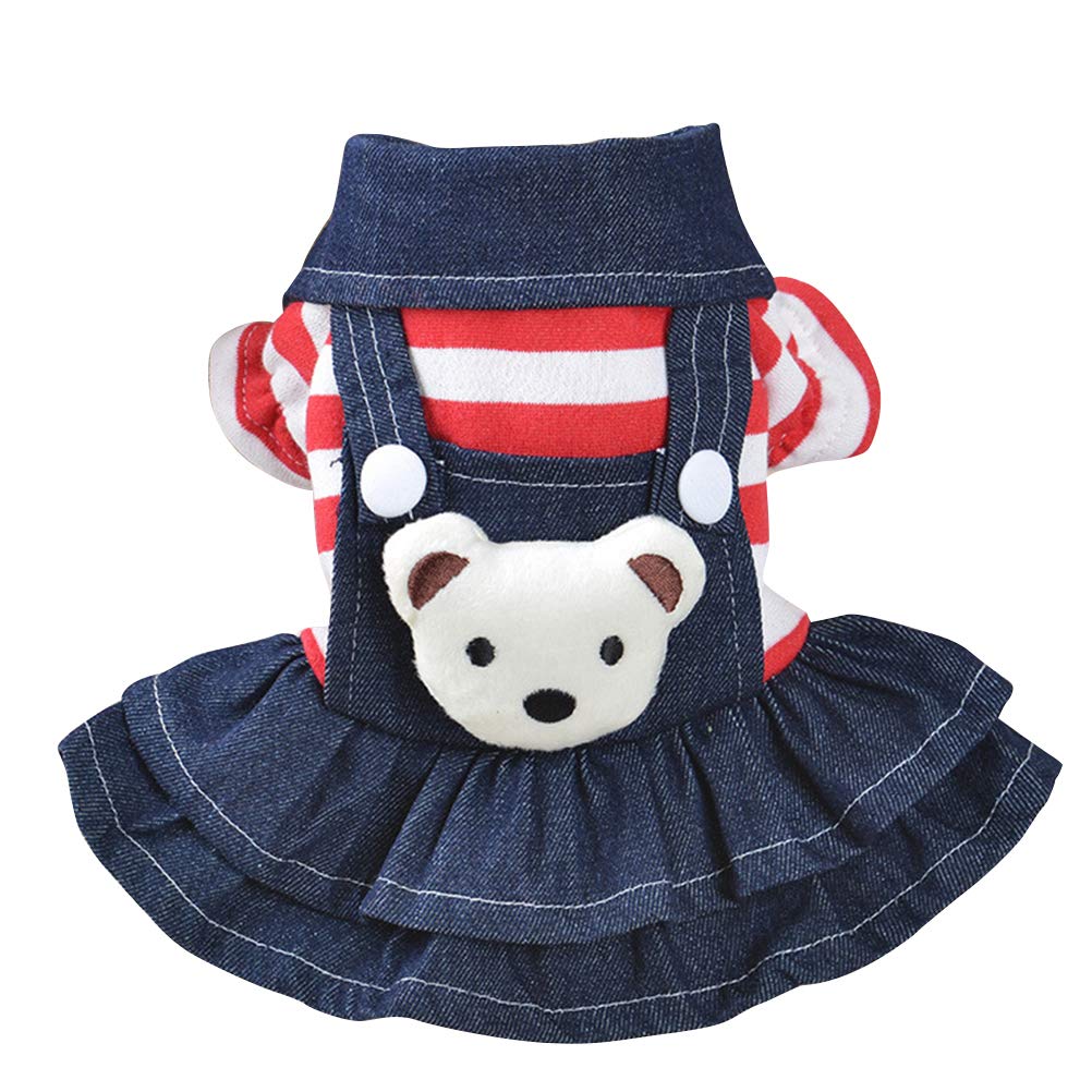 POPETPOP Denim Dog Dress - Striped Red Dog Skirt & Cat Dress for Birthday Outfits | Perfect for Pet Parties, Photo Shoots & Special Occasions