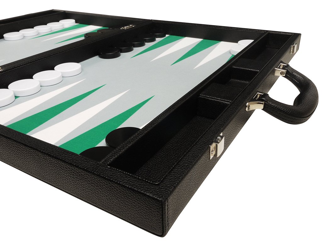 Premium 19-Inch Backgammon Set - Large Wooden Board with Black Finish & White/Green Points - Perfect for Game Nights, Travel, and Gifts