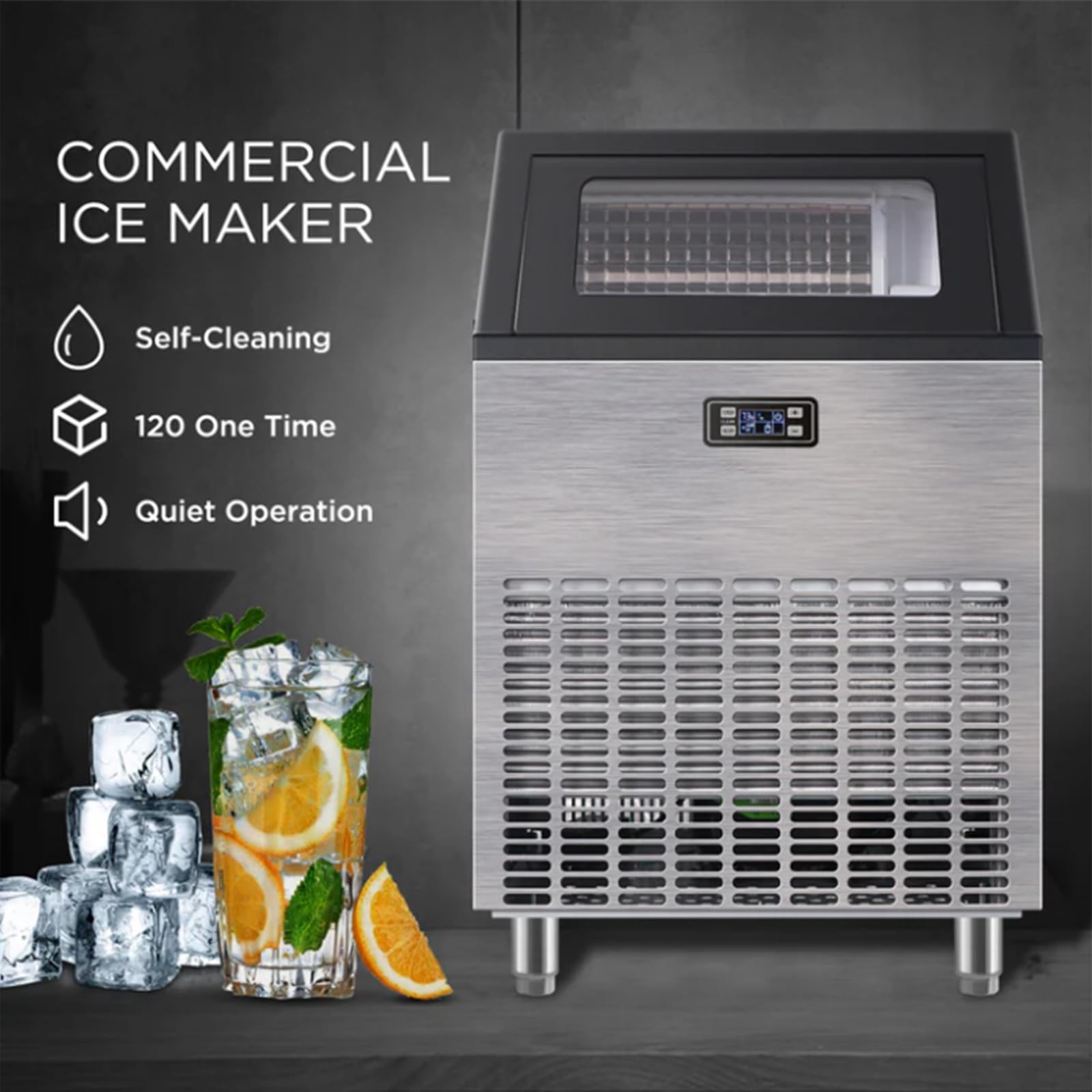 Commercial Ice Maker Machine - Stainless Steel Freestanding 270lbs/24H with 55lbs Storage - Under Counter Ice Machine for Restaurants, Bars, Coffee Shops, Hotels, and Catering Services - Perfect for High-Volume Beverage Service and Food Preservation