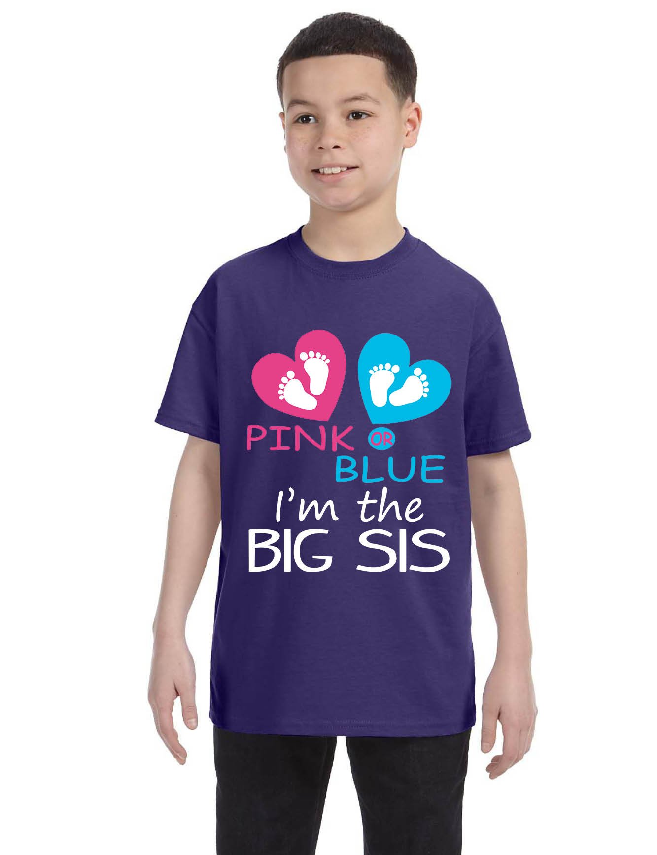 ALLNTRENDS Kids & Youth 'I'm the Big Sis' T-Shirt - Pink or Blue - Gender Reveal Shirt for Newborn Siblings - Perfect for Announcements & Family Photos