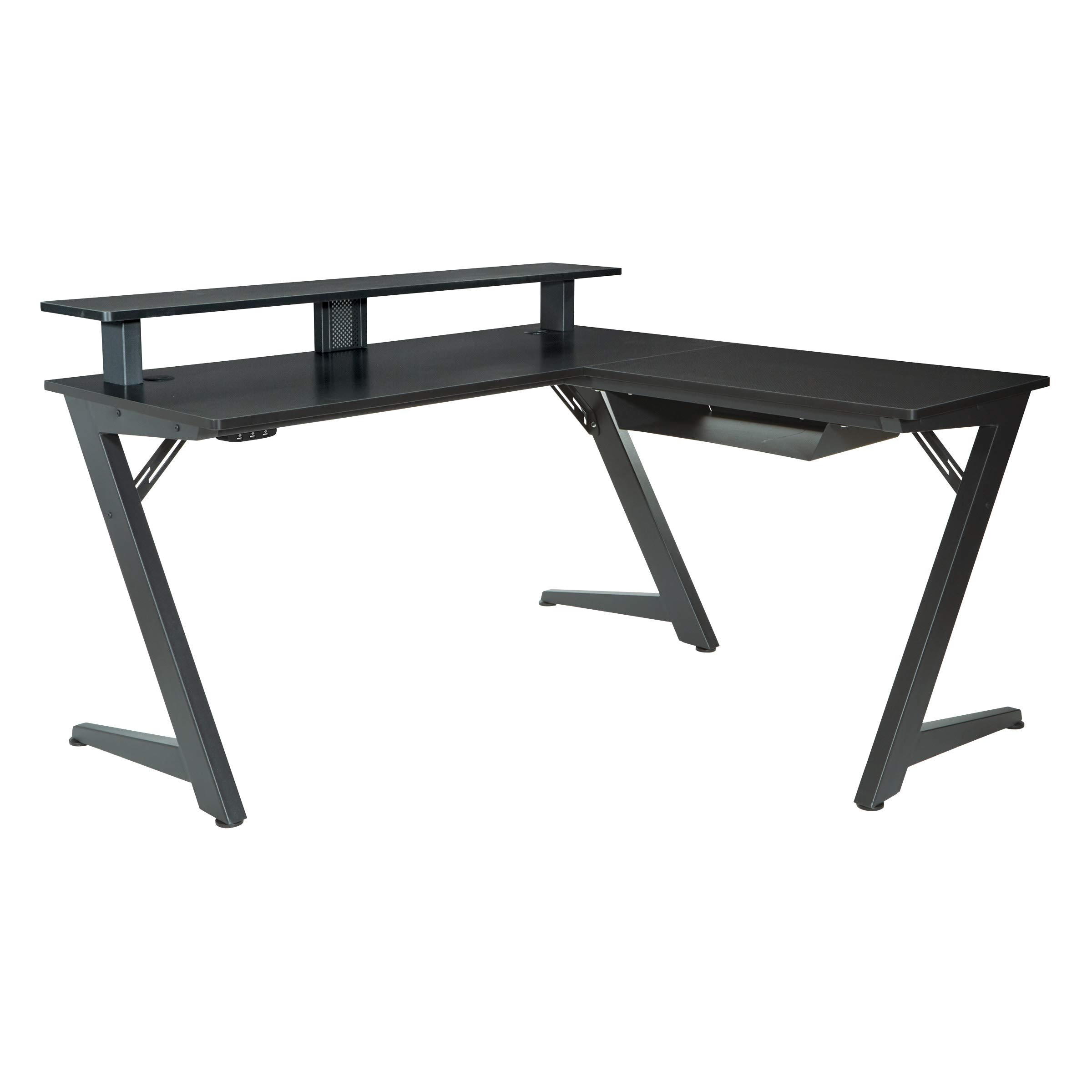 OSP Avatar Battlestation L-Shape Gaming Desk with Bluetooth RGB LED Lights, Carbon Fiber Surface - Ergonomic Computer Desk for PC & Console Gamers, Matte Black - Perfect for Gaming Setups, Streaming & Home Office Workspace