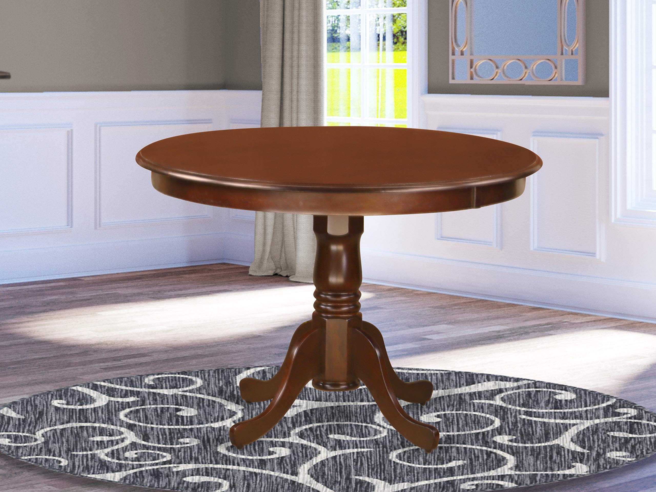 Hartland 42x42 Inch Round Mahogany Wood Kitchen Dining Table with Pedestal Base - Perfect for Small Spaces, Breakfast Nooks & Cozy Family Meals