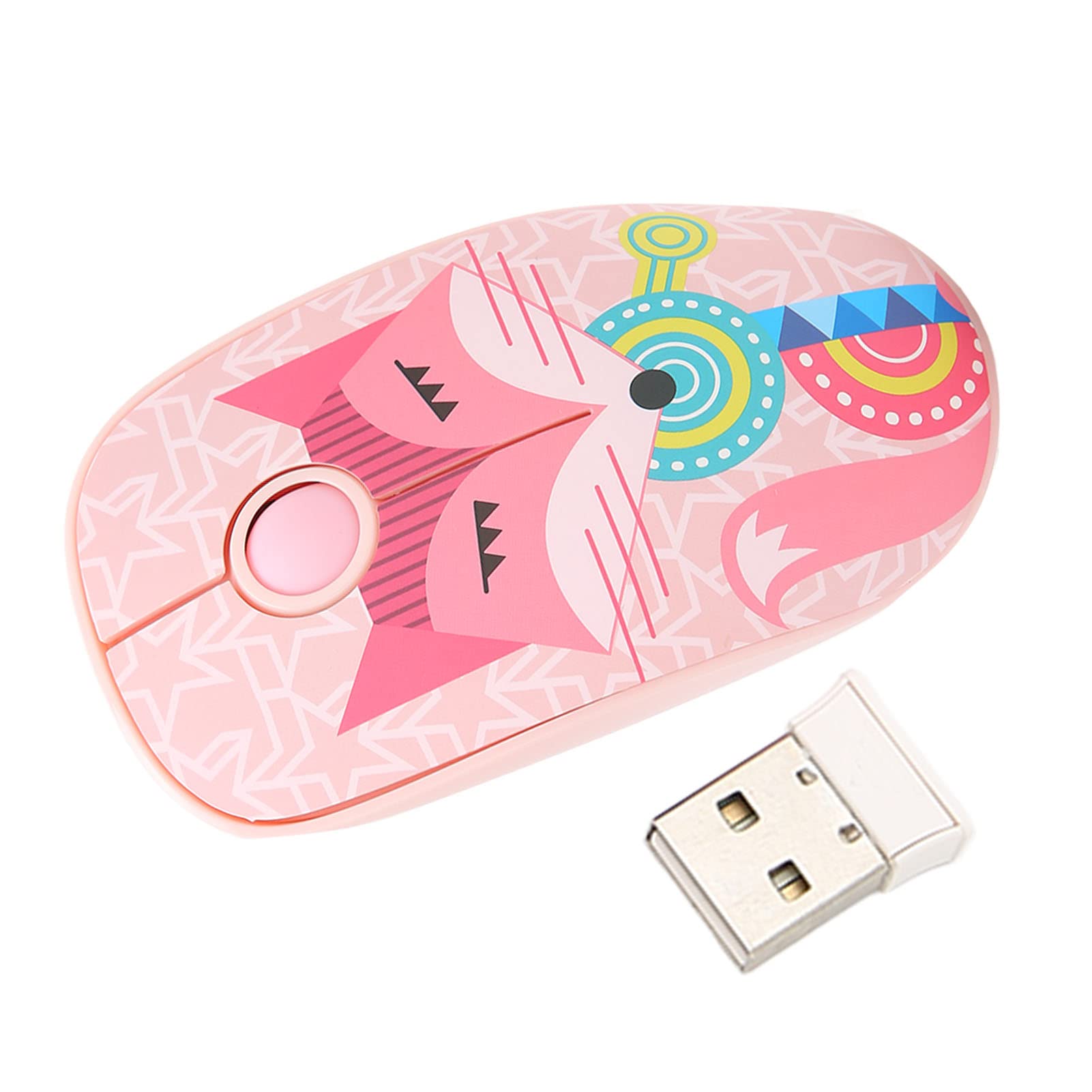 ASHATA Wireless Mouse - Cute Cartoon Pink Fox Design, Ergonomic 2.4G Silent Mouse with 3 Smart Sleep Modes for Laptop, PC, Desktop | Portable for Office, Home, Travel & Gaming Use