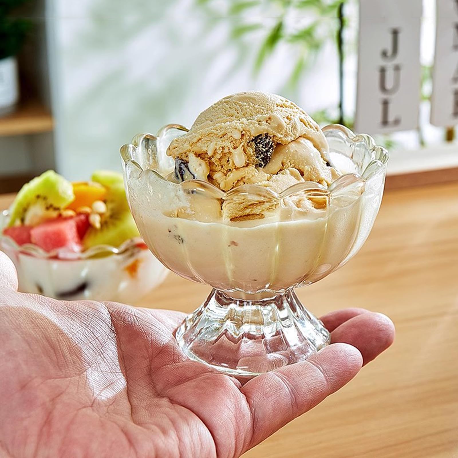 Vintage Glass Dessert Bowls - 6-Pack 5oz Ice Cream Cups for Sundae, Fruit, Pudding & Small Snacks | Elegant Condiment Dishes for Parties, Dessert Bars & Home Entertaining