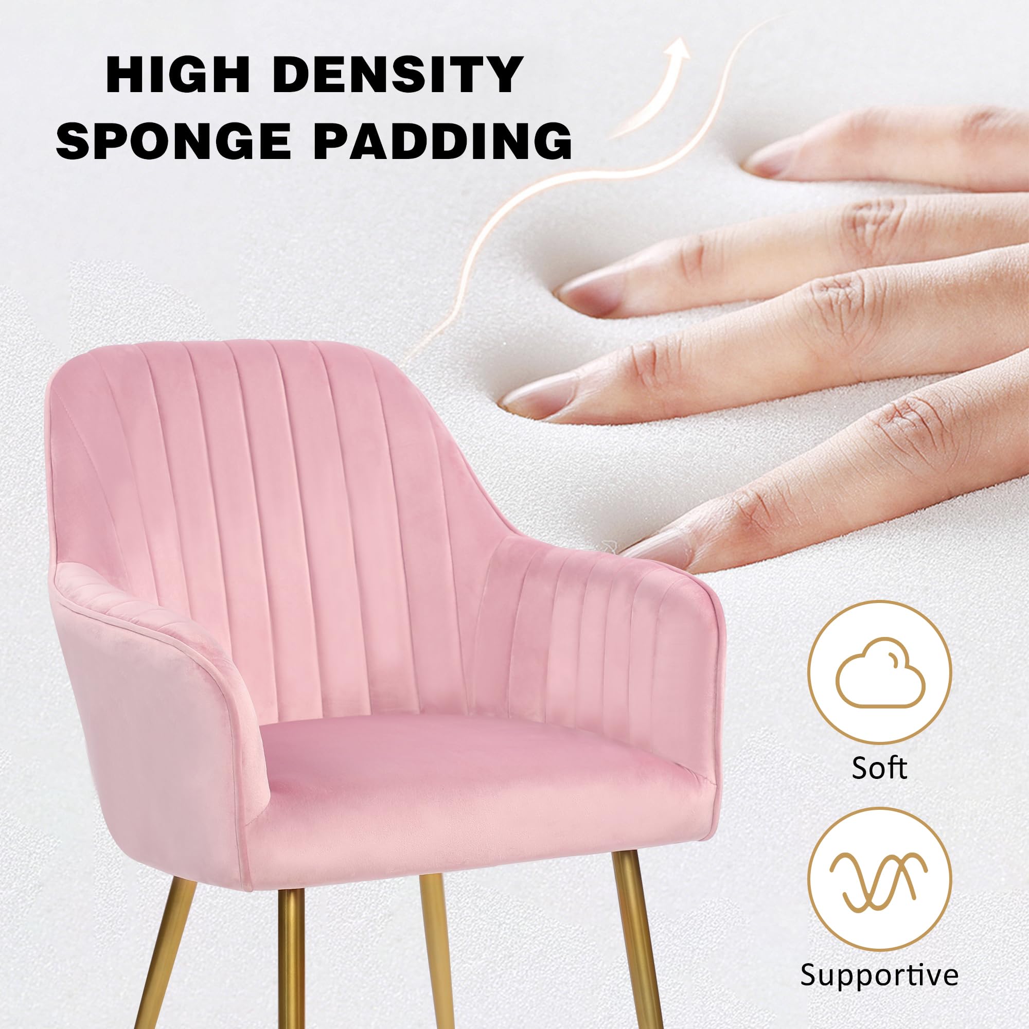 Luxury Set of 2 Pink Velvet Dining Chairs with Gold Plated Legs - Upholstered Accent Chairs for Living Room, Dining Room & Home Decor | Modern Comfort Seating for Entertaining Guests