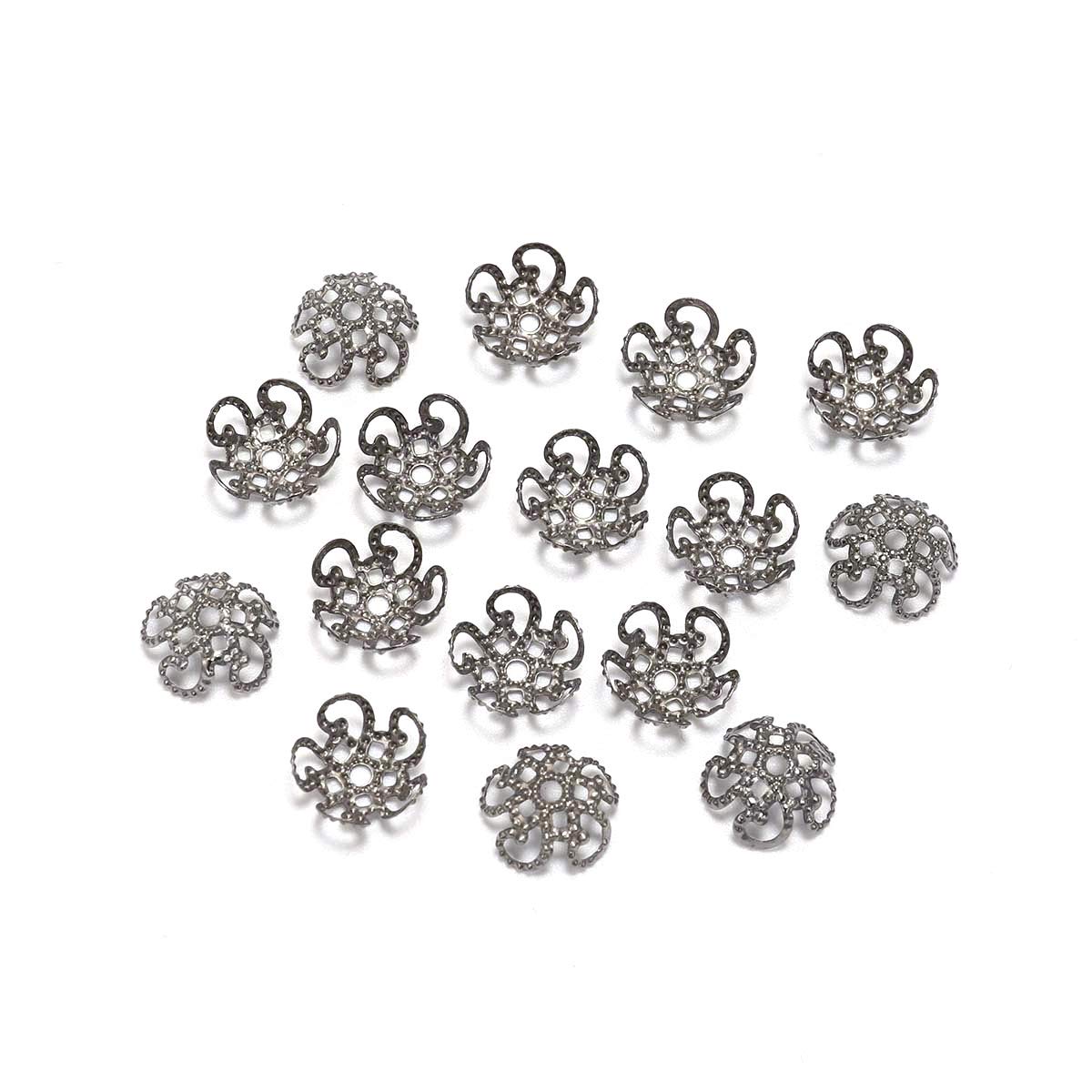 100 Pcs 8mm Shiny Vintage Filigree Gun Black Flower Bead End Caps - Metal Jewelry Findings for DIY Bracelets, Earrings, Necklaces - Perfect for Handmade Boho, Gothic & Vintage Style Jewelry Making (8mm x 100pcs)