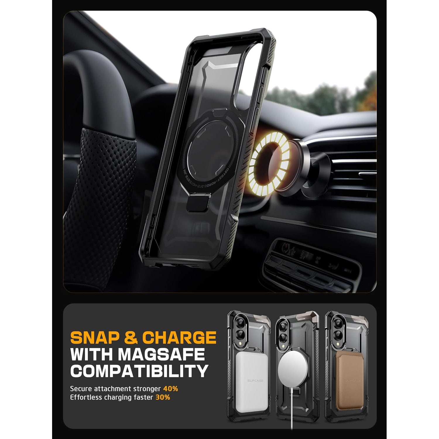 Samsung Galaxy S25 Edge UB Grip MagSafe Phone Case - Shockproof Protective Cover with Magnetic Wireless Charging Compatible for iPhone 15/14/13/12 Series - Perfect for Work, Travel & Outdoor Activities