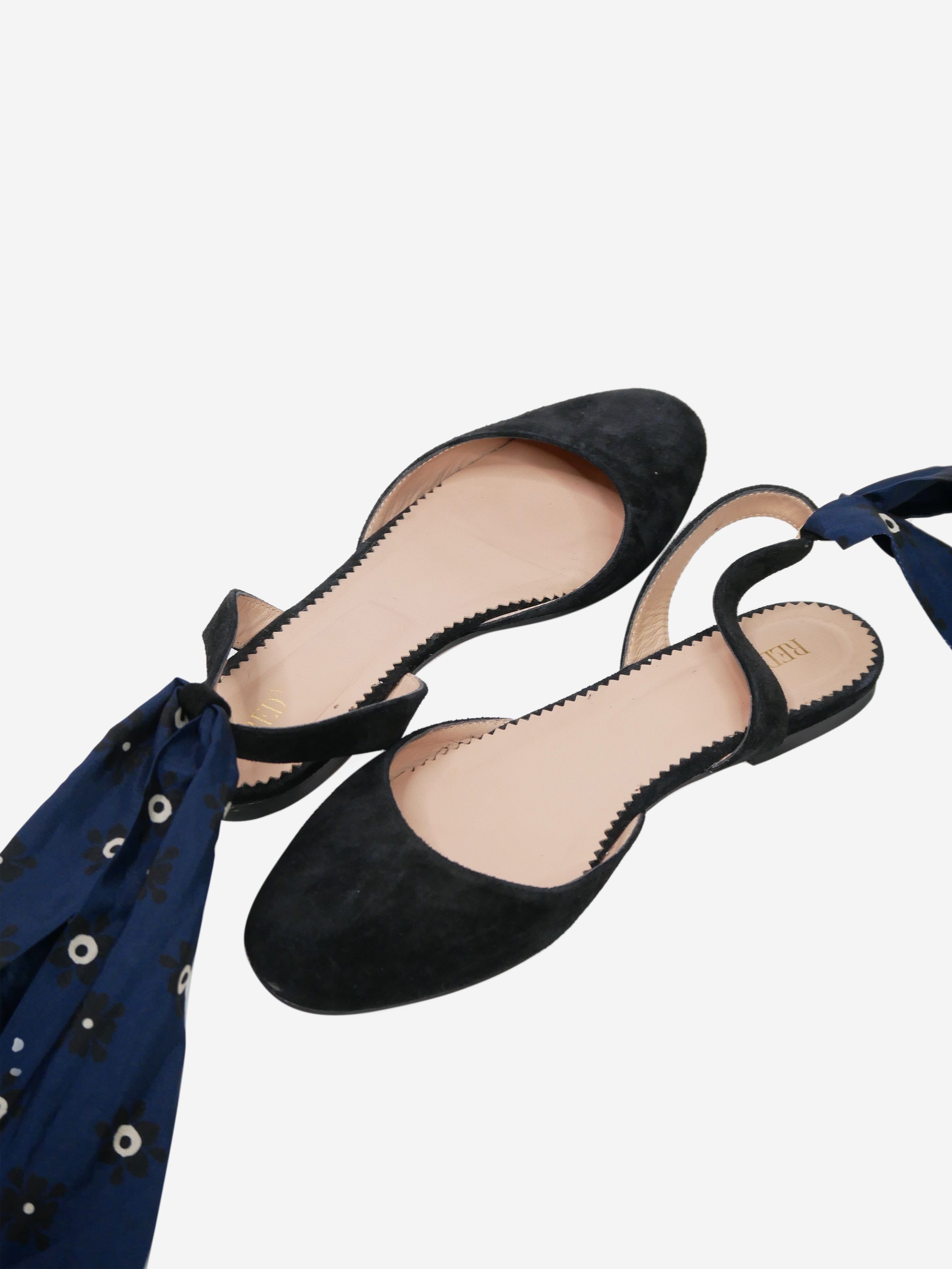 Black Suede Slingback Flats Women's Size EU 38 (US 8) - Comfortable Low Heel Shoes for Work, Office & Casual Outfits