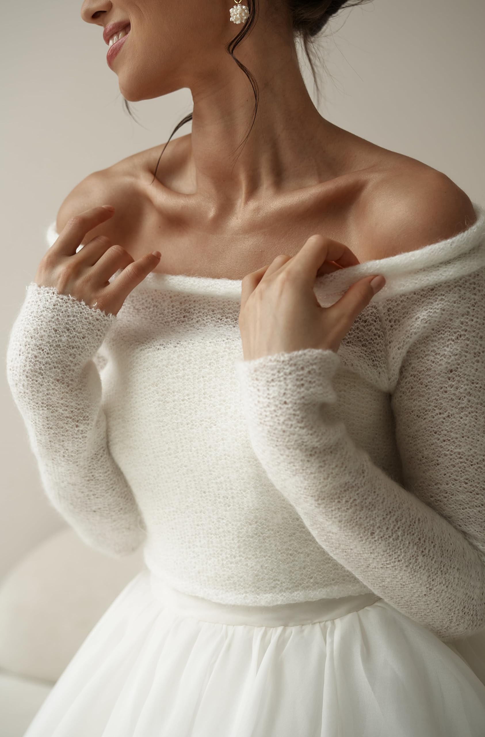 Ivory Mohair Bridal Bolero Sweater - Warm Knitted Pullover for Wedding Dress, Cozy Bridal Jumper & Shawl (Size S) | Perfect for Winter Weddings, Church Ceremonies & Outdoor Photo Shoots